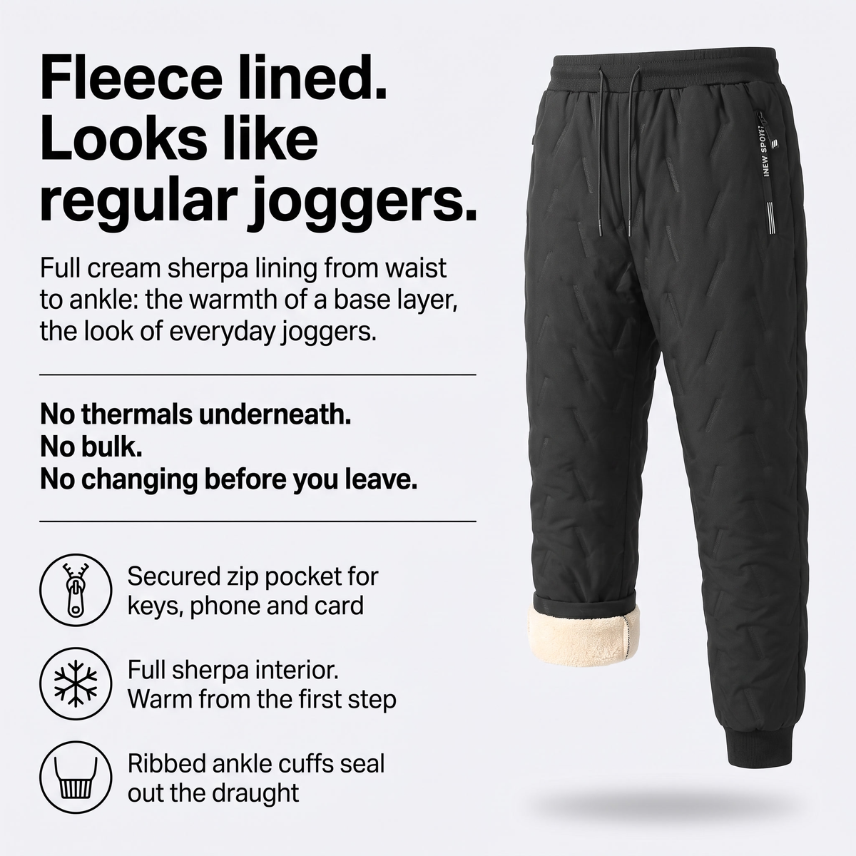 Herren Fleece-gefütterte Jogginghose – Sherpa Thermo-Winterhose