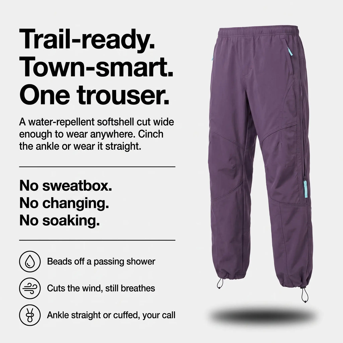 Wanderhose weites Bein – wasserabweisende Softshell-Gehhose
