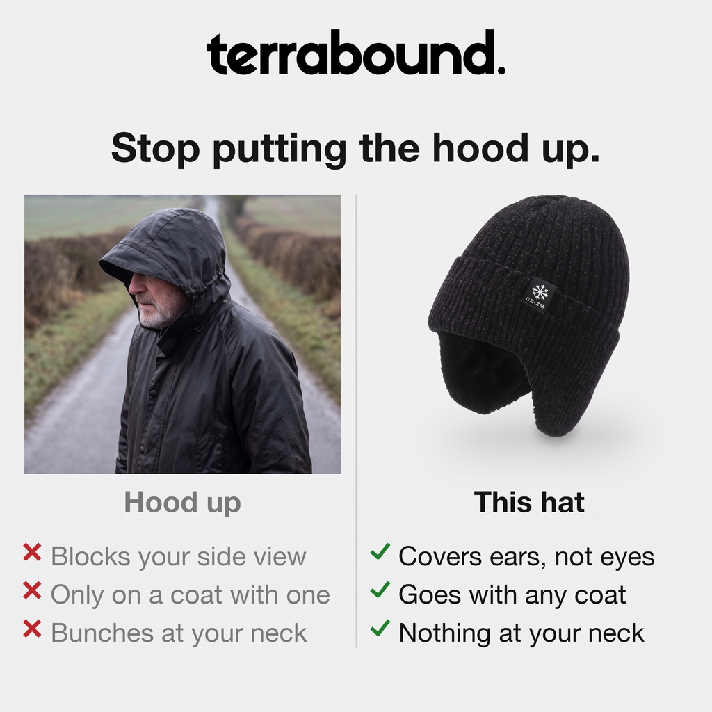 Herren Beanie mit Ohrenklappen – Fleece gefüttert, wollig, winterfest