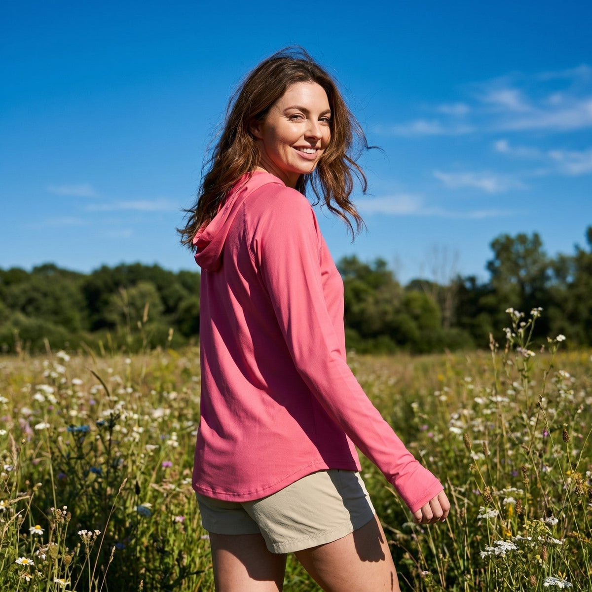 Damen Sonnenhoodie leicht – UPF 50+ UV-Schutzoberteil mit Kapuze