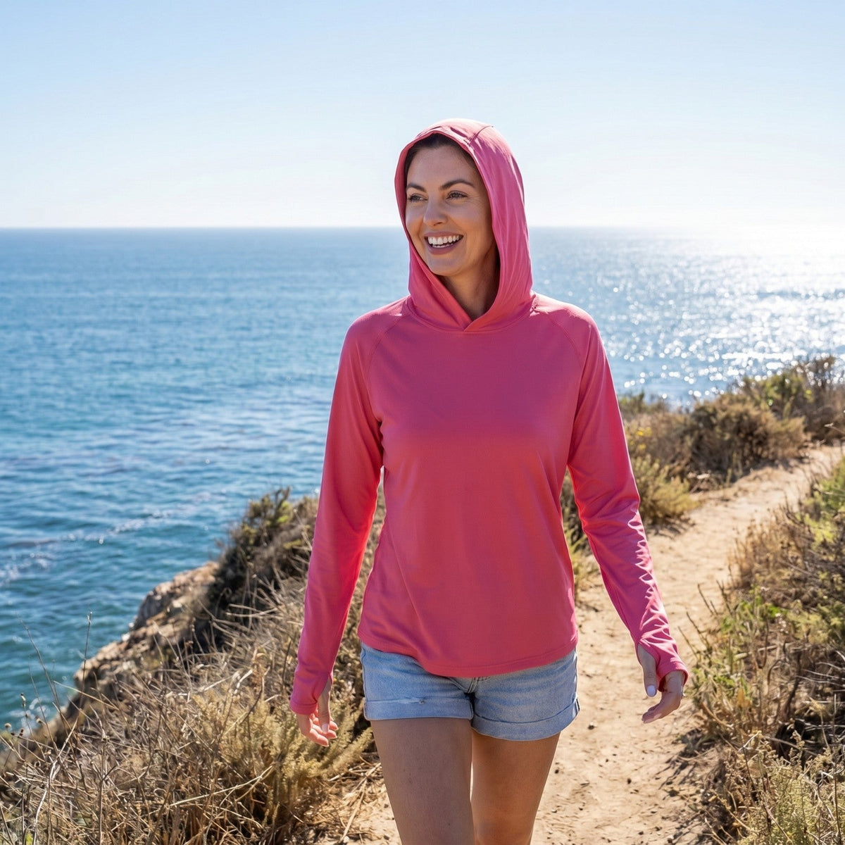 Damen Sonnenhoodie leicht – UPF 50+ UV-Schutzoberteil mit Kapuze