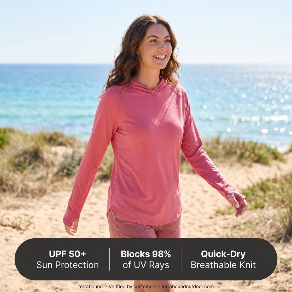 Damen Sonnenhoodie leicht – UPF 50+ UV-Schutzoberteil mit Kapuze