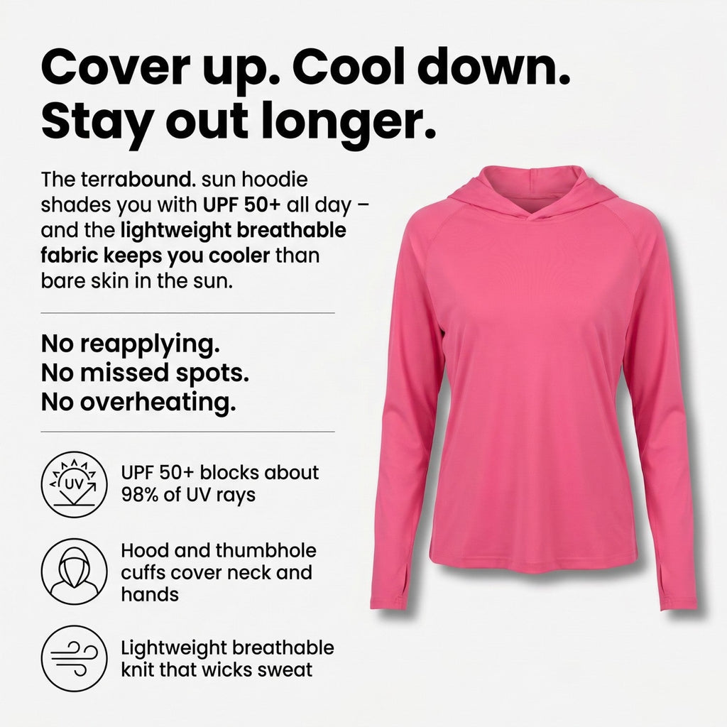 Damen Sonnenhoodie leicht – UPF 50+ UV-Schutzoberteil mit Kapuze