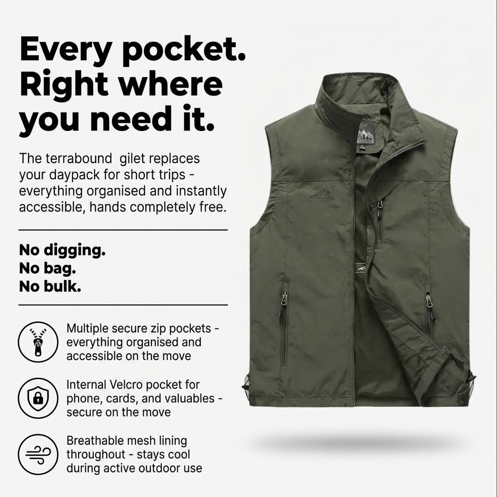 Leichte, atmungsaktive Wanderweste – Multitaschen-Outdoor-Schicht