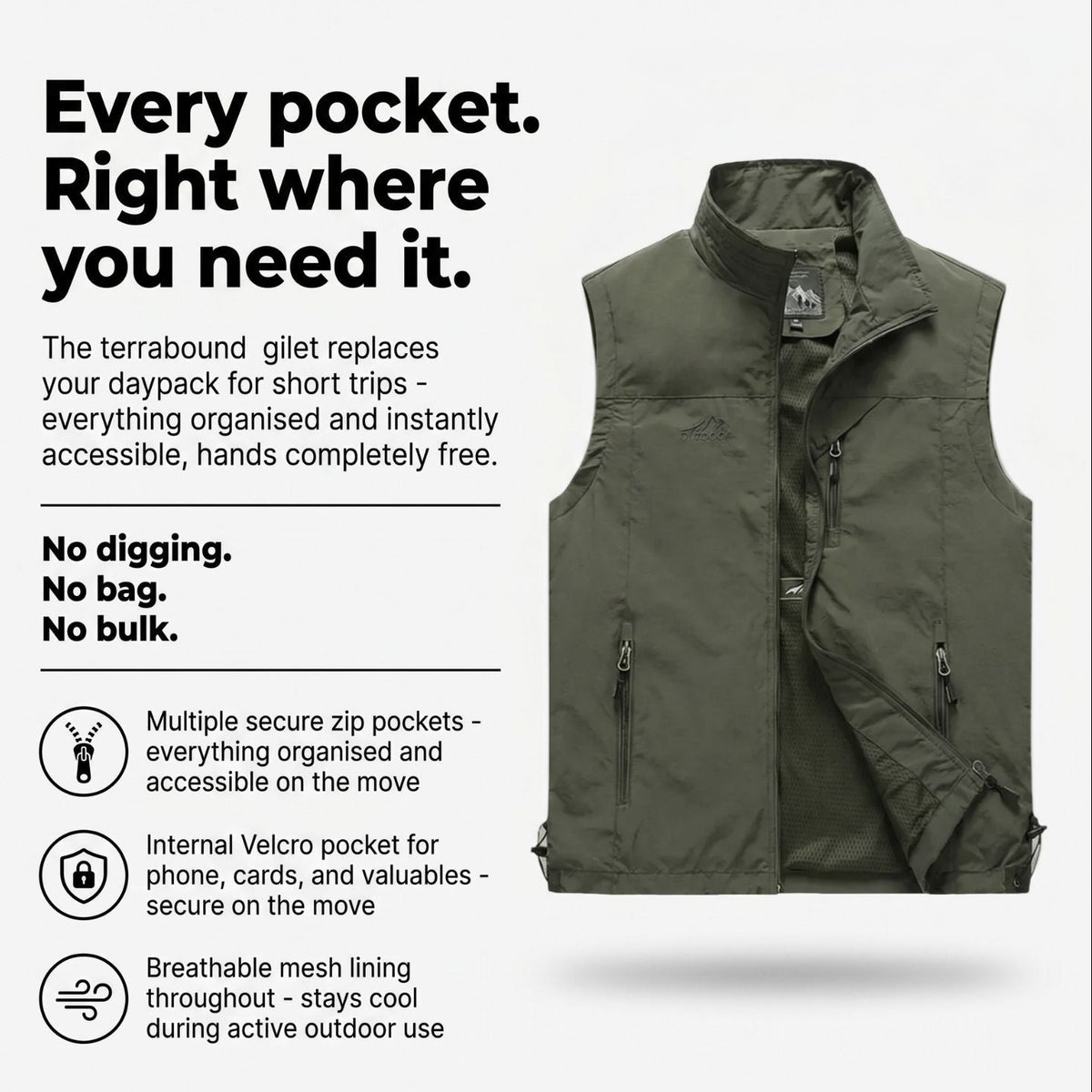 Leichte, atmungsaktive Wanderweste – Multitaschen-Outdoor-Schicht