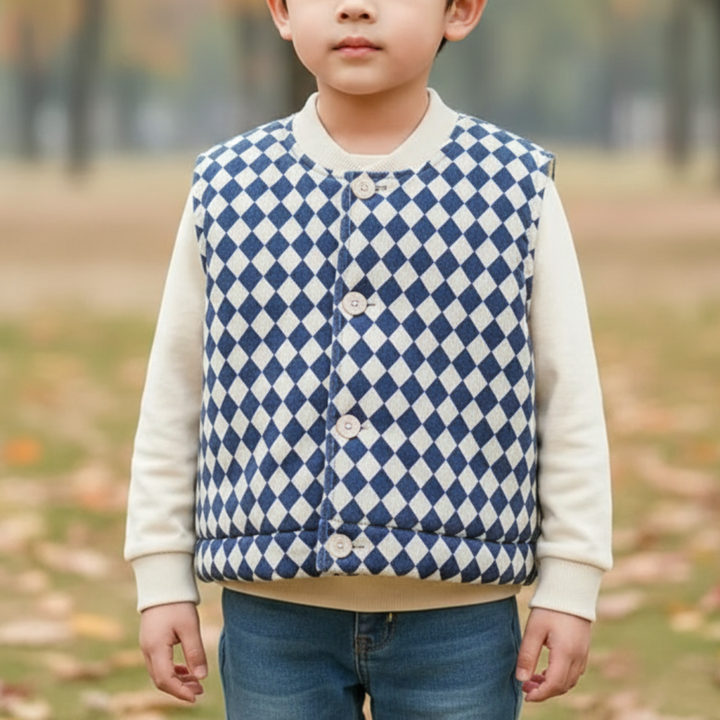 Weste mit gestepptem Baumwollmuster & Karodesign – CozyCheck Kids Vest