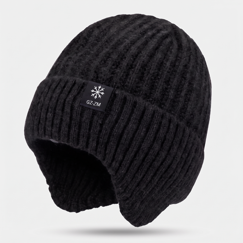 Herren Beanie mit Ohrenklappen – Fleece gefüttert, wollig, winterfest