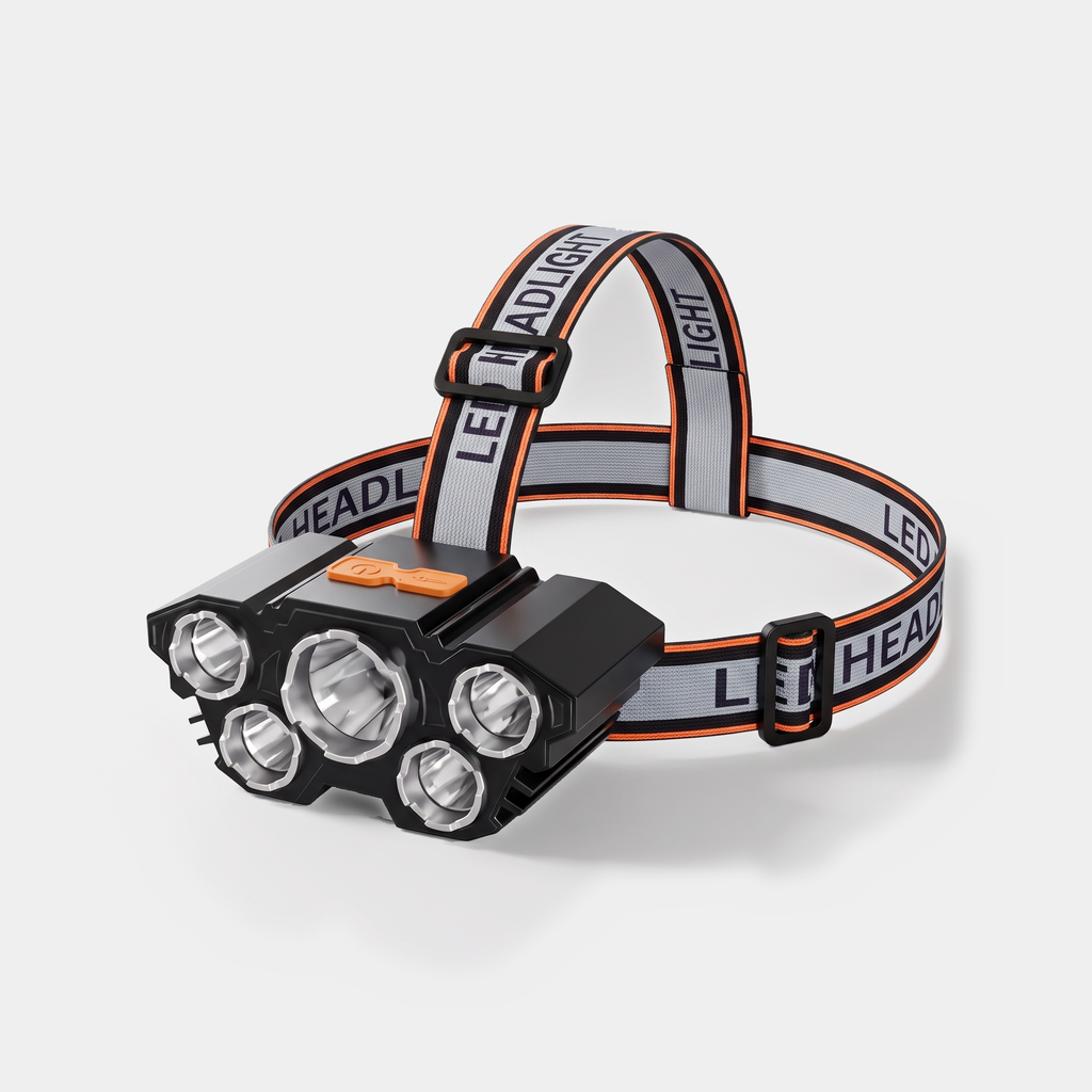 Stirnlampe 2er-Set – wiederaufladbare 5-LED-Kopflampe mit Neigefunktion