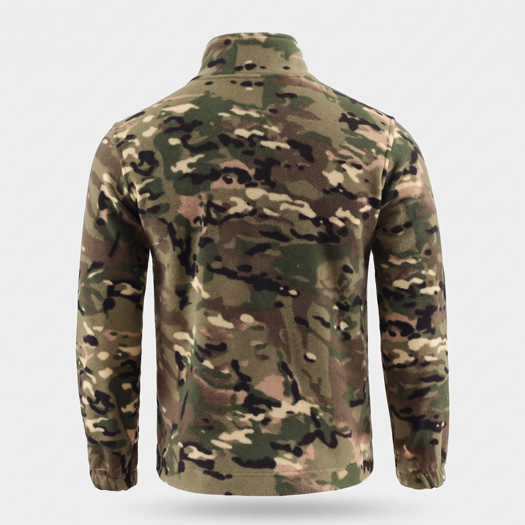 Herren Camo-Fleecejacke – durchgehender Reißverschluss, Stehkragen