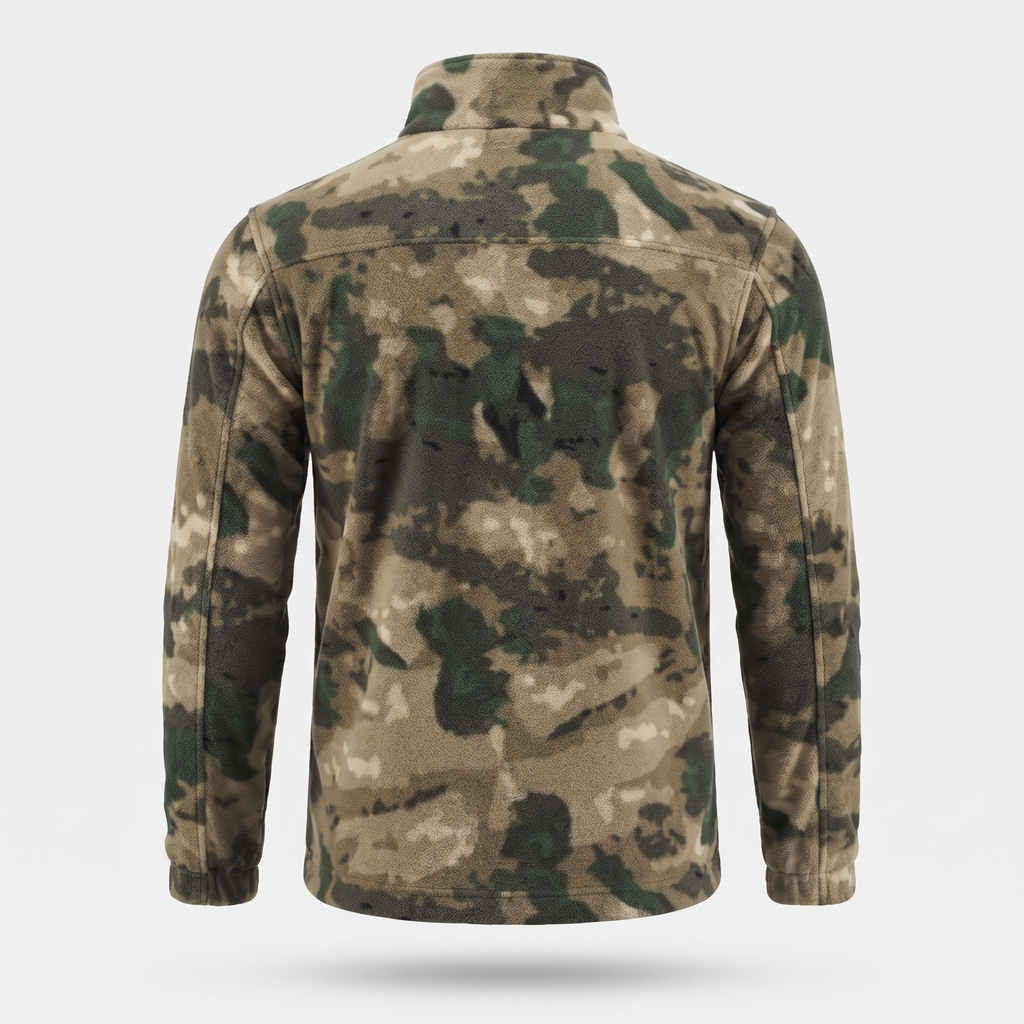 Herren Camo-Fleecejacke – durchgehender Reißverschluss, Stehkragen