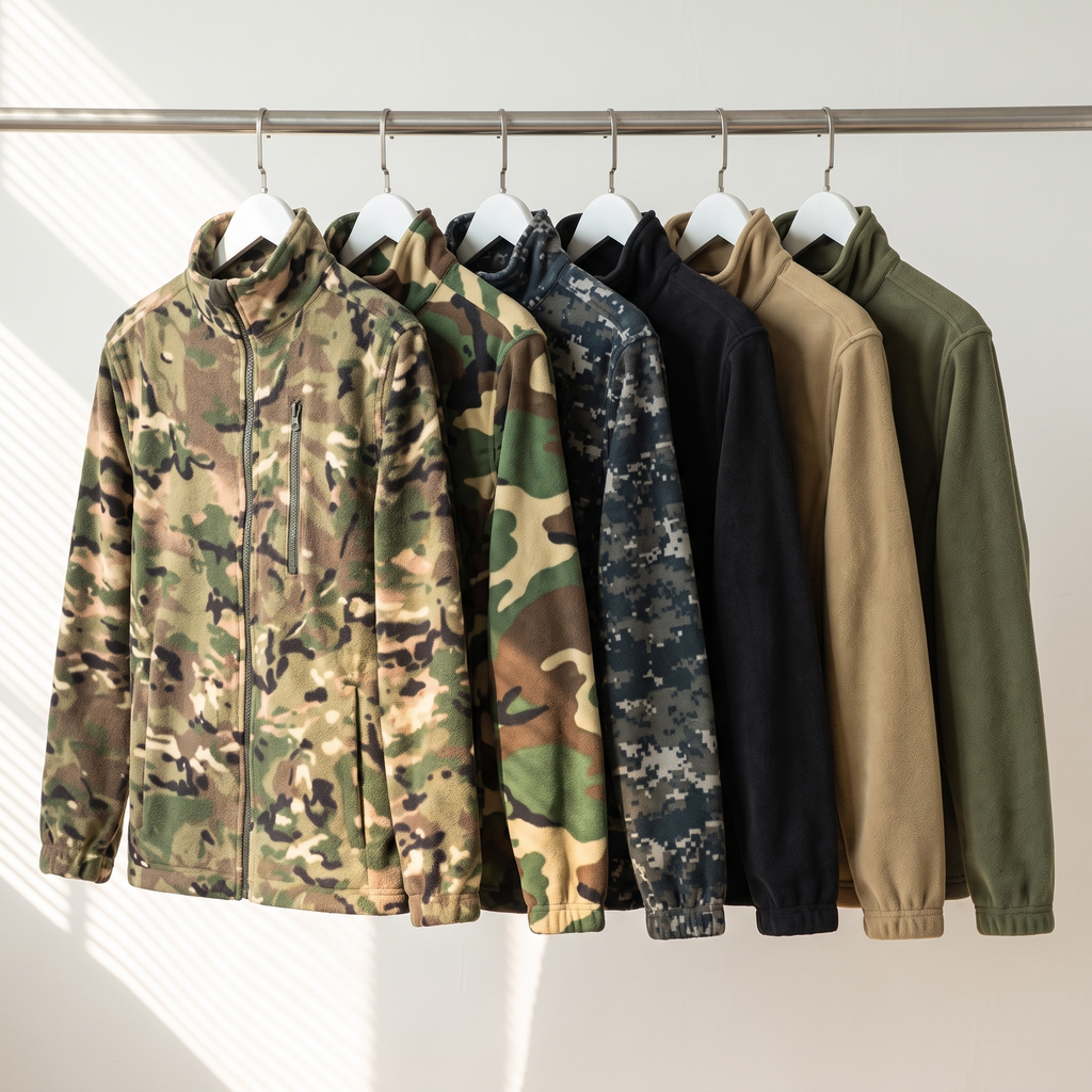 Herren Camo-Fleecejacke – durchgehender Reißverschluss, Stehkragen