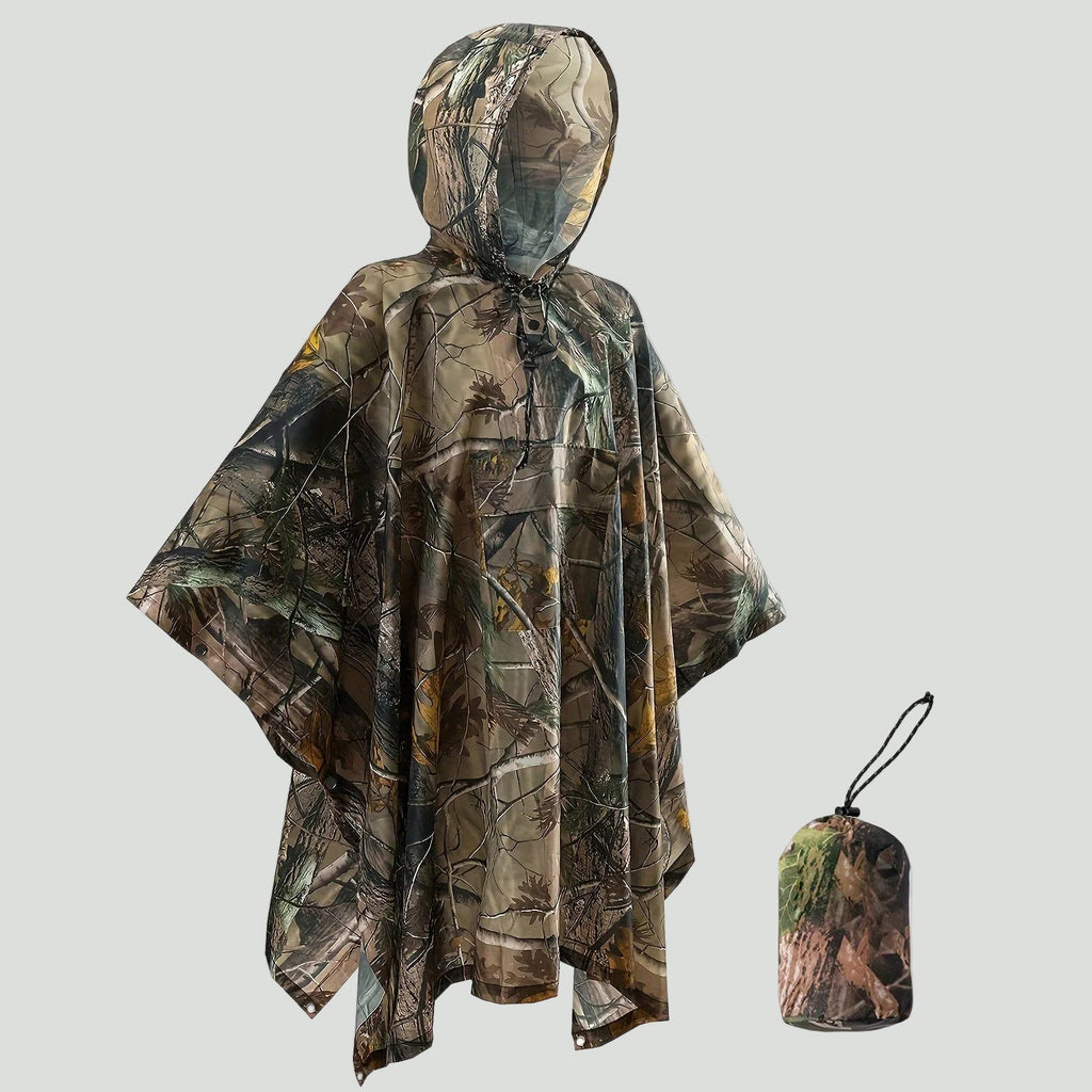 Camouflage-Regenponcho mit Kapuze – wasserabweisend
