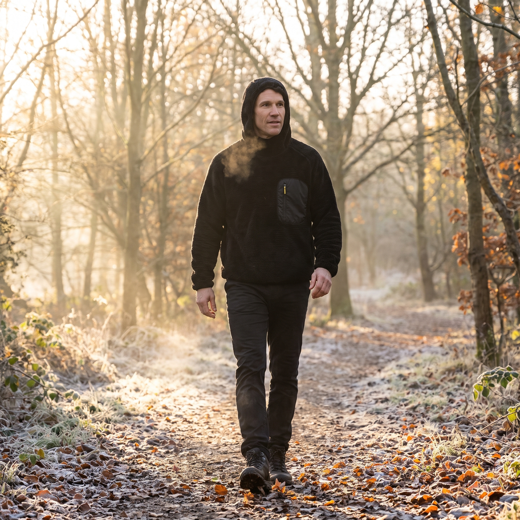 Fleece-Hoodie – Sherpa-Pullover mit Kapuze und Reißverschlusstasche
