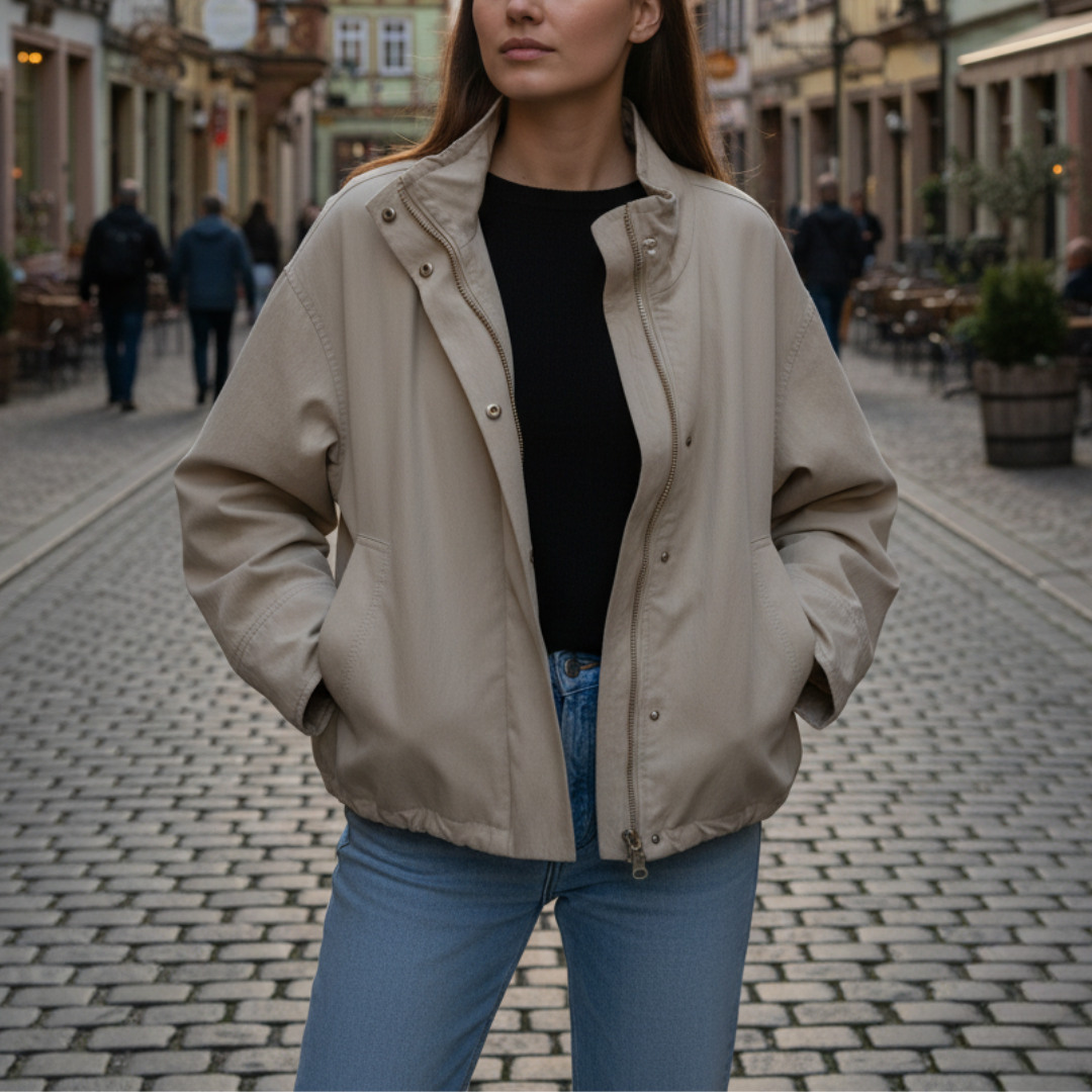 Jacke kurz mit Puffärmeln & Kordelzug – VintageEase Utility Coat