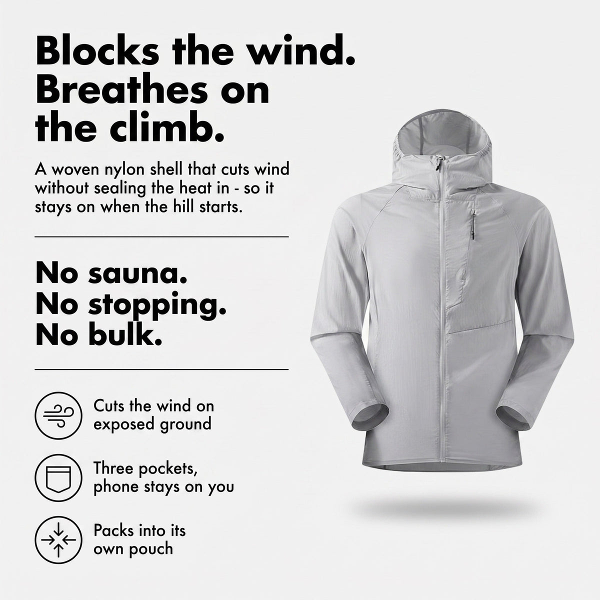 Herren Windbreaker leicht – packbare Jacke mit Kapuze, UPF 50+