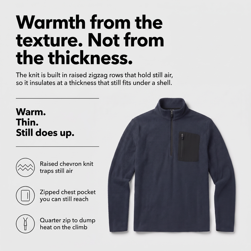 Herren Quarter-Zip-Pullover – strukturierter Fleece-Midlayer mit Brusttasche