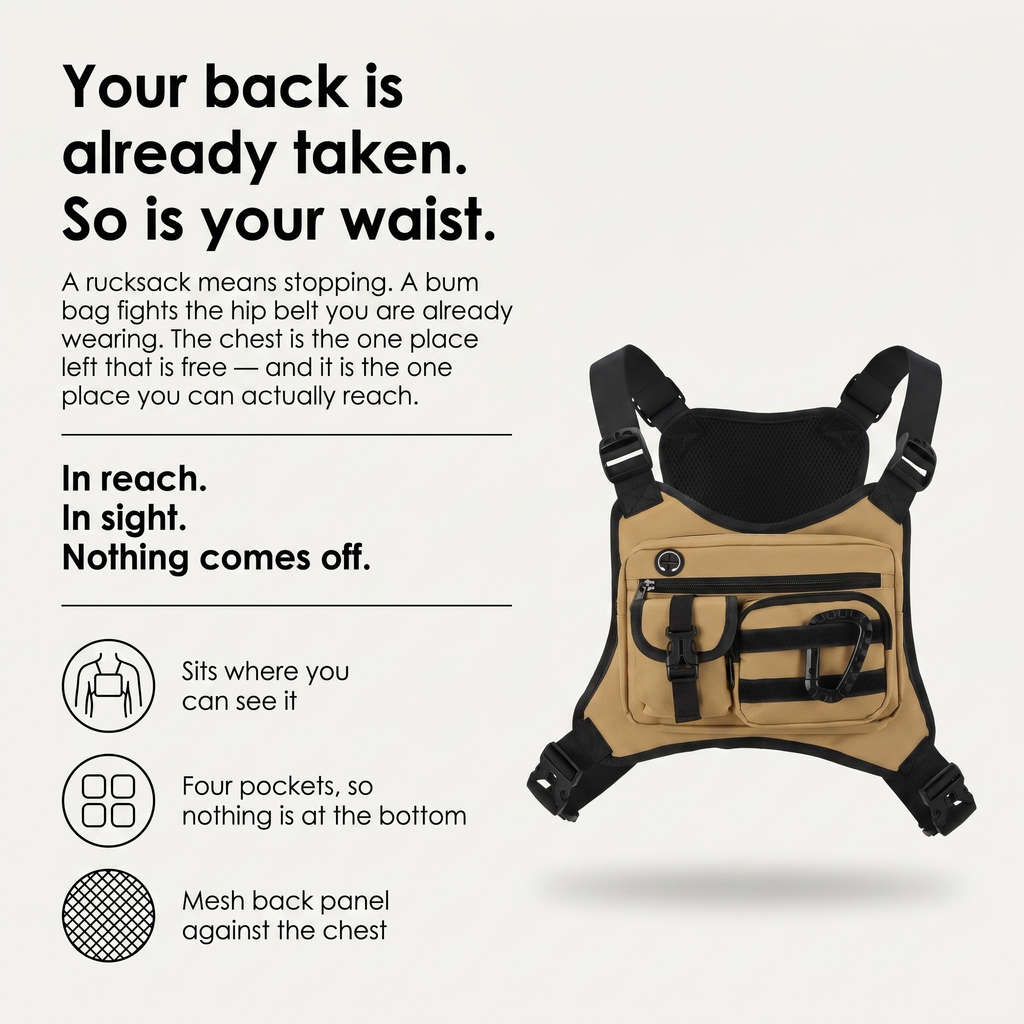 Herren Brusttasche – Multifunktions-Chest-Rig zum Wandern und Gassigehen