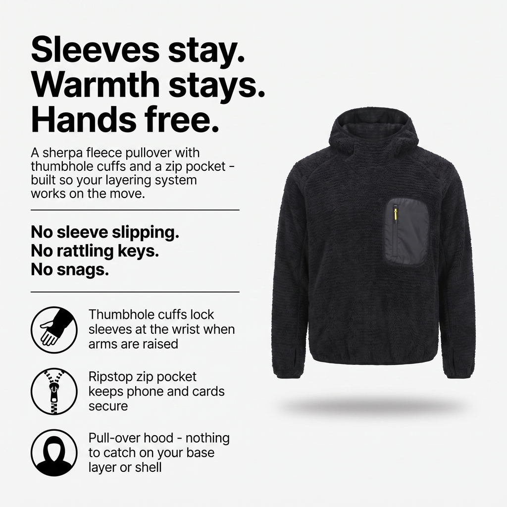 Fleece-Hoodie – Sherpa-Pullover mit Kapuze und Reißverschlusstasche