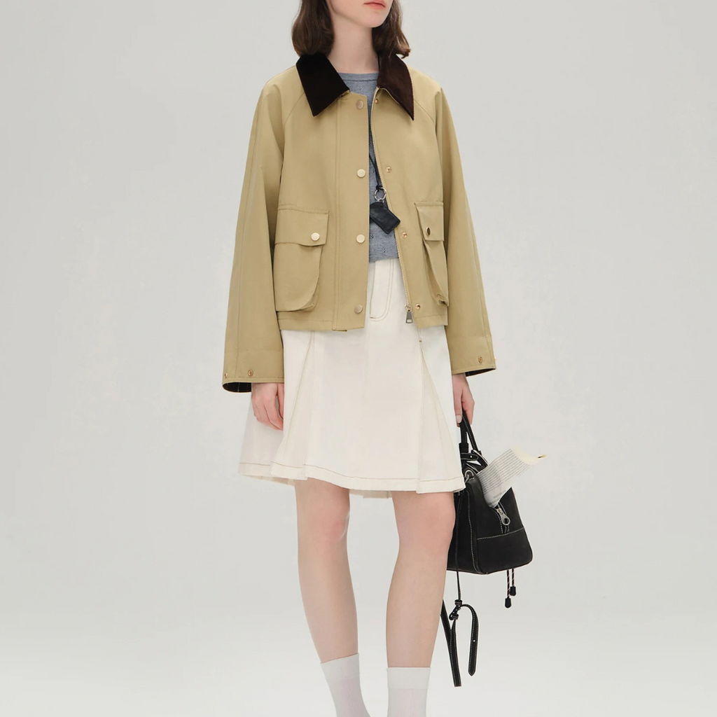 Jacke im Retro-Trench-Stil mit Kontrastdetails – Dushu Vintage Coat