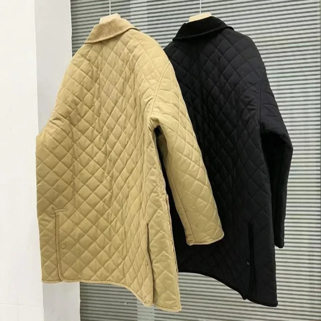 Jacke mit gestepptem Baumwoll-Design & Cordkragen – Quilted Elegance
