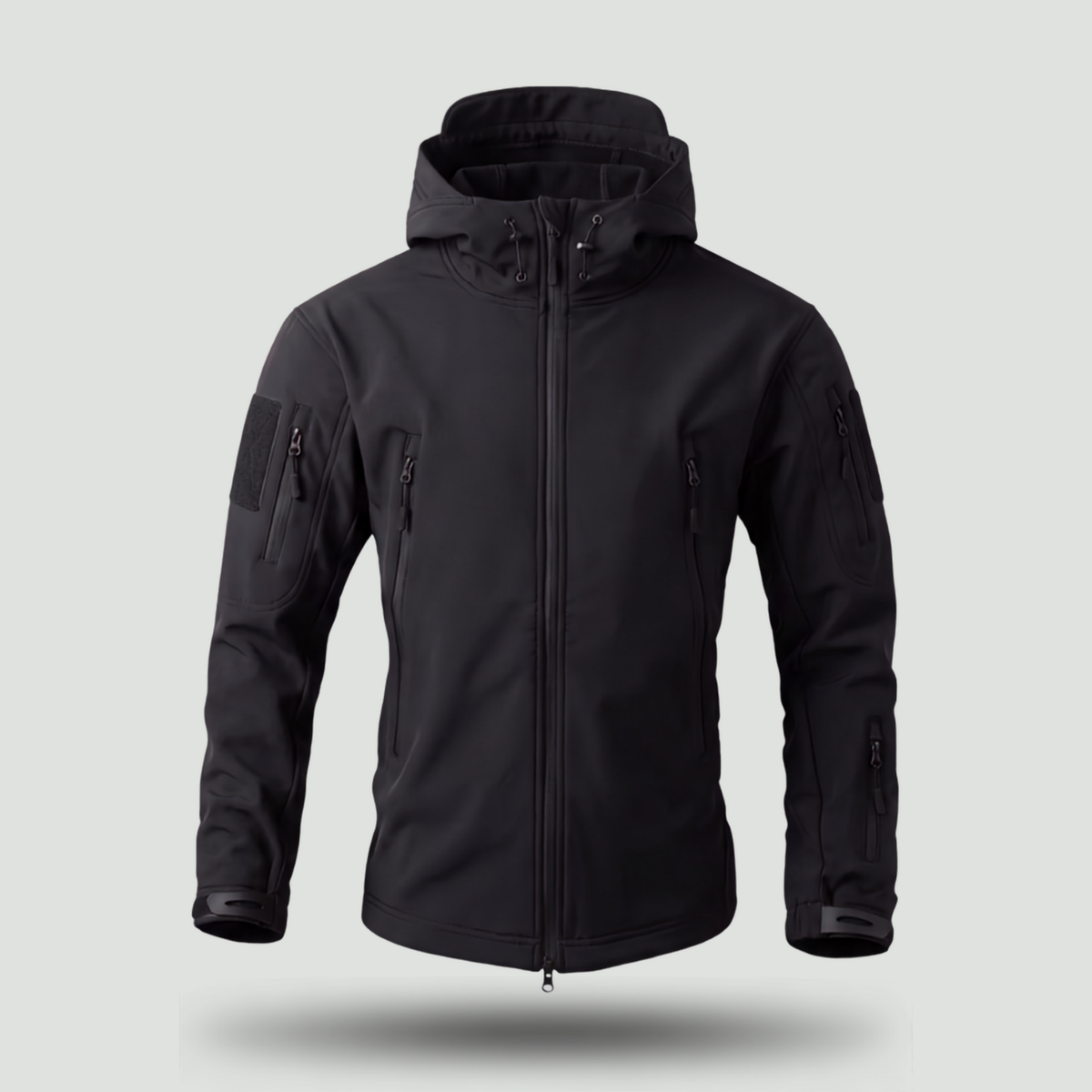 Herren Softshelljacke – Fleece-gefüttert, Kapuze, Militärstil