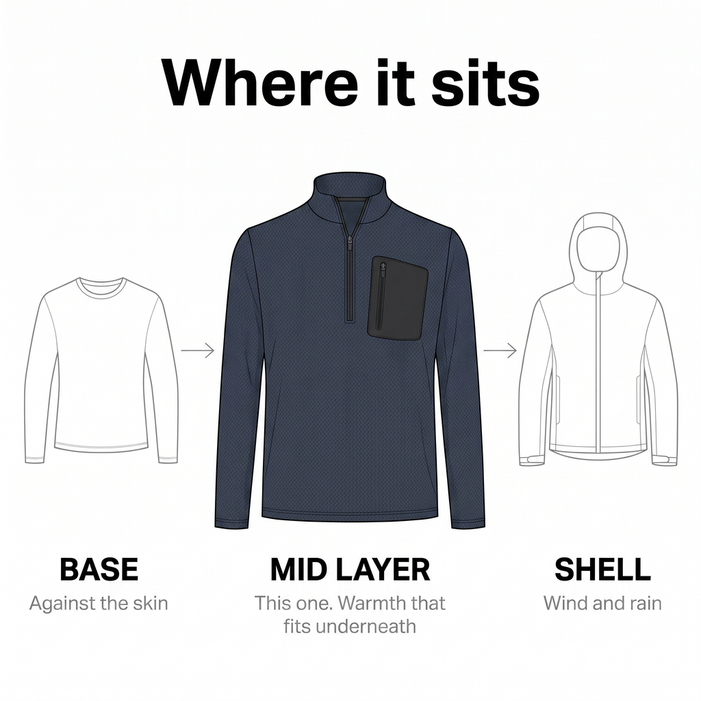 Herren Quarter-Zip-Pullover – strukturierter Fleece-Midlayer mit Brusttasche