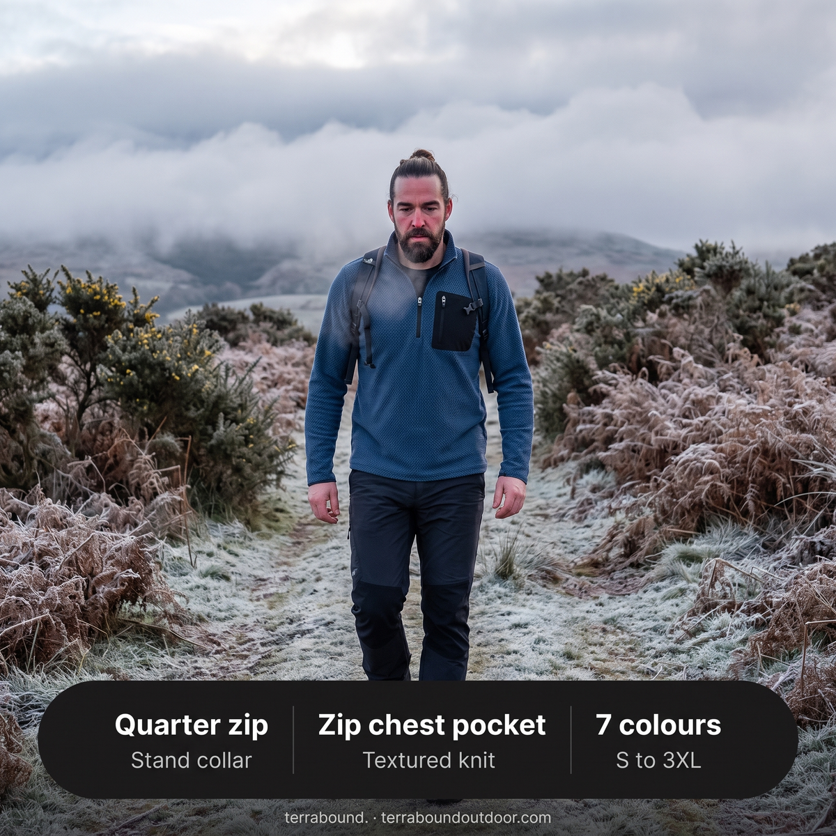 Herren Quarter-Zip-Pullover – strukturierter Fleece-Midlayer mit Brusttasche