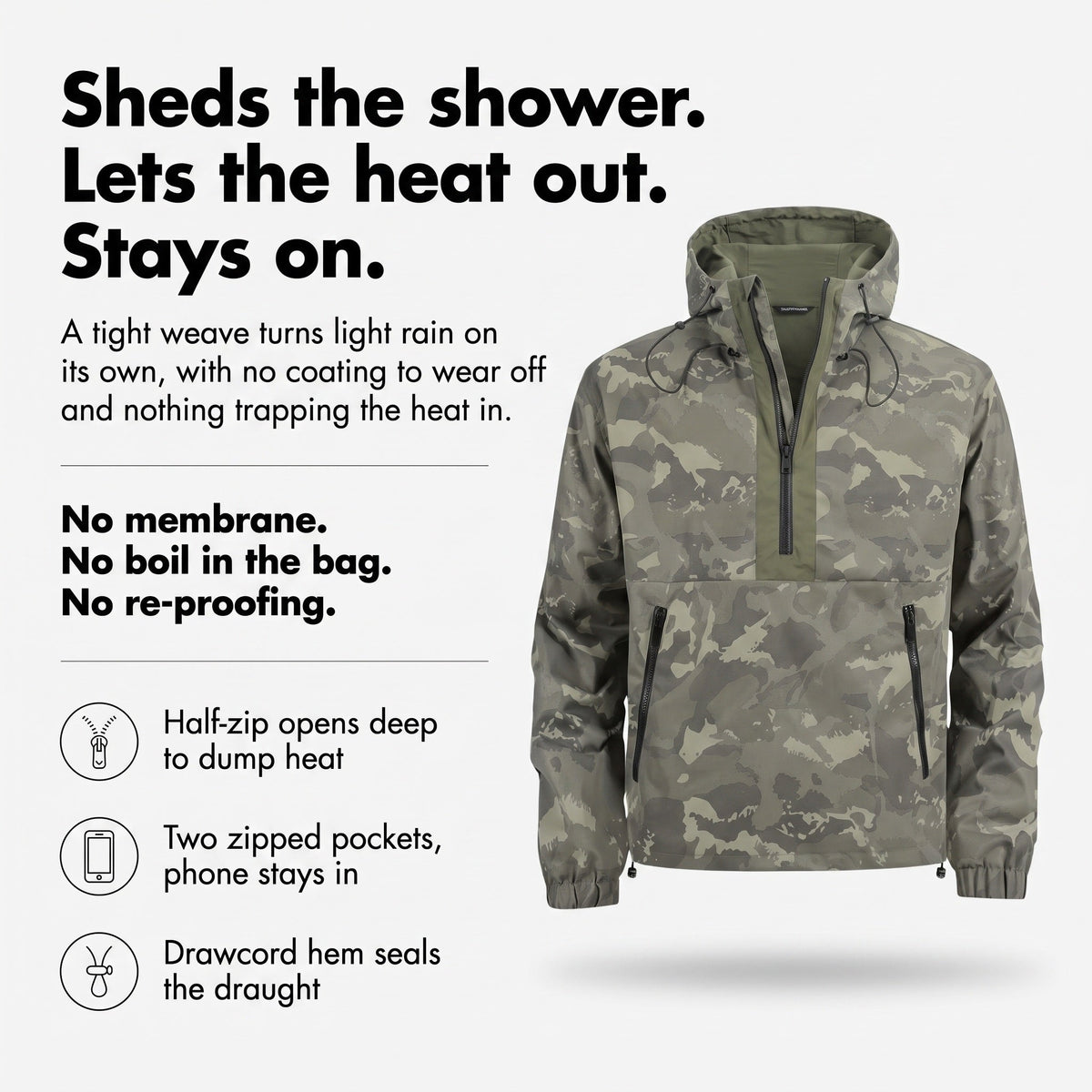 Herren Camo-Windbreaker – leichter Anorak mit Kapuze, Halbreißverschluss