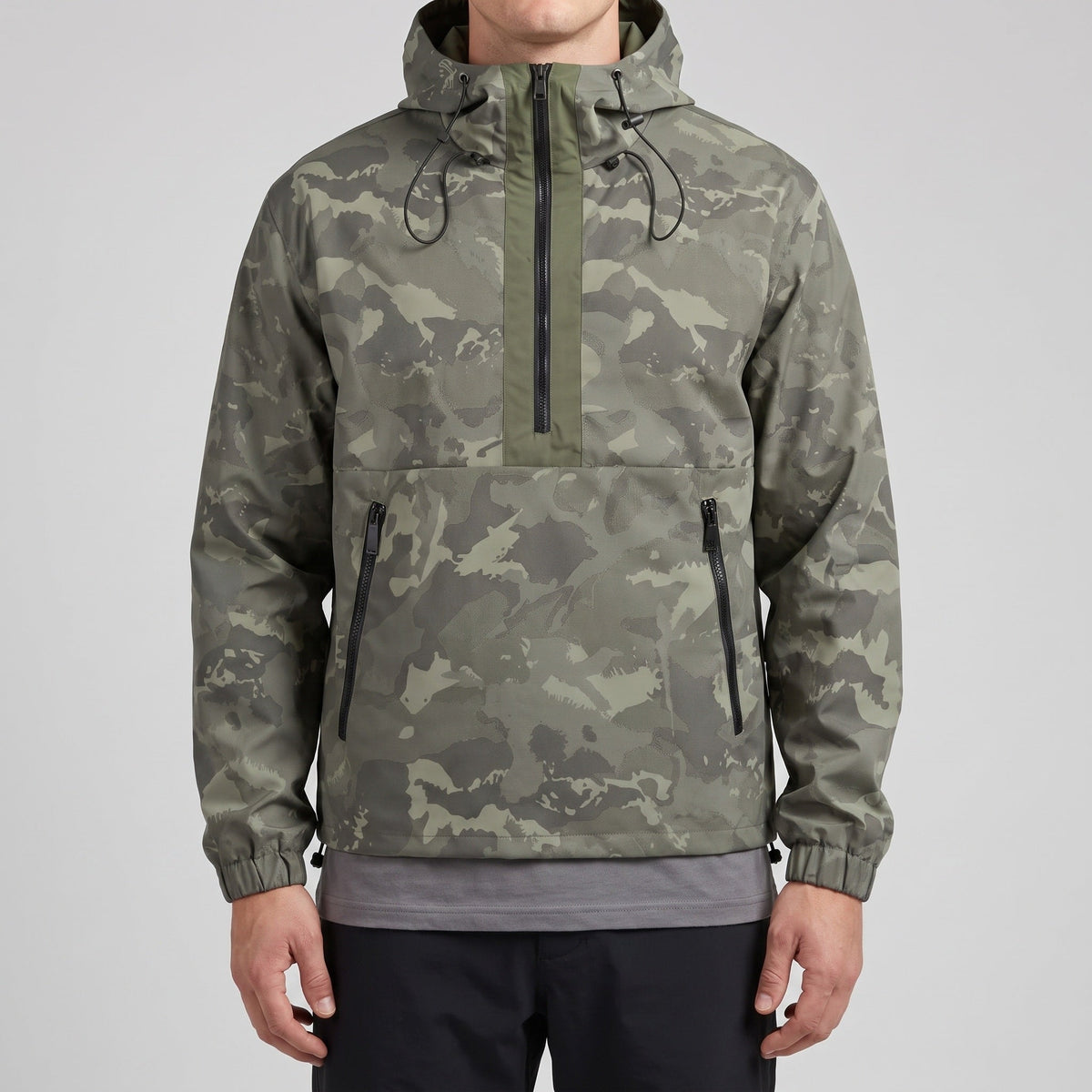 Herren Camo-Windbreaker – leichter Anorak mit Kapuze, Halbreißverschluss
