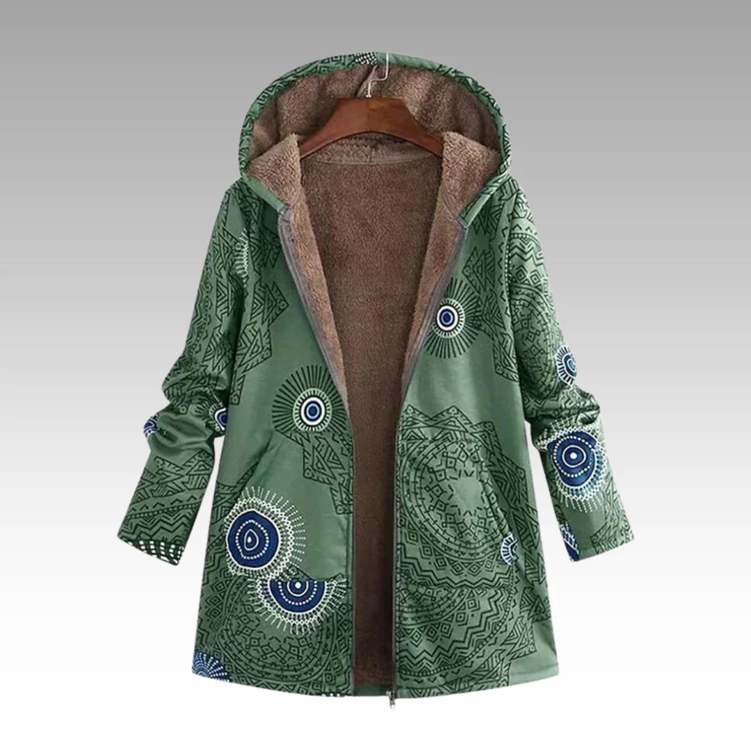 Warme Boho Kapuzenjacke mit Fleecefutter & Ethno-Muster – Liora Coat
