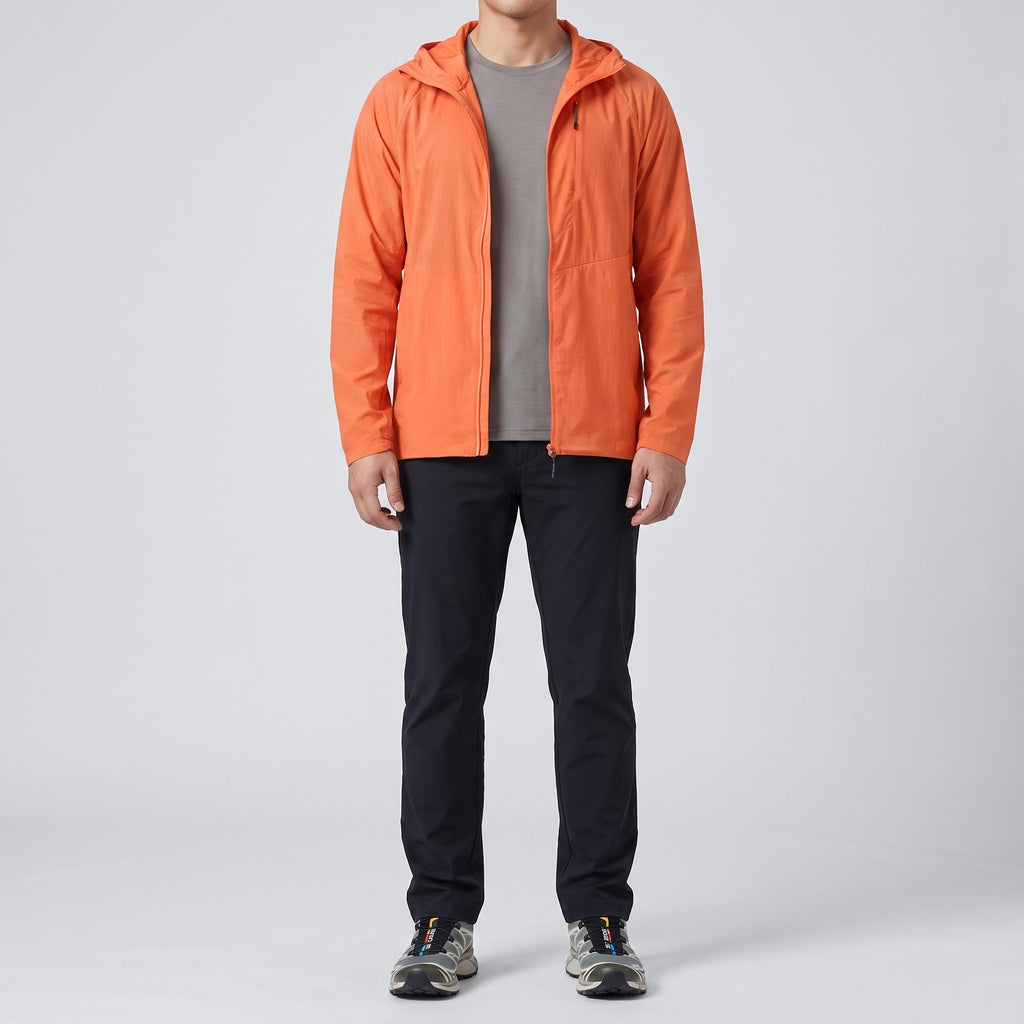 Herren Windbreaker leicht – packbare Jacke mit Kapuze, UPF 50+