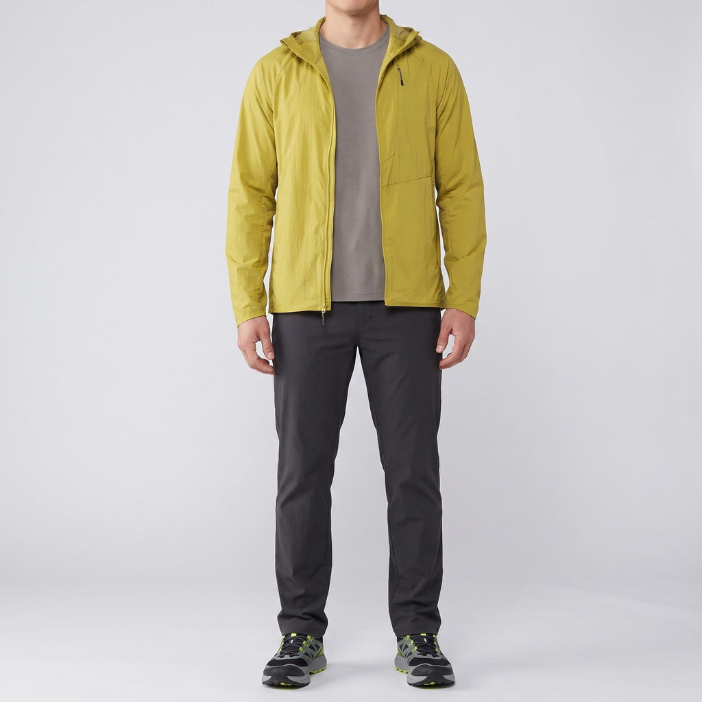 Herren Windbreaker leicht – packbare Jacke mit Kapuze, UPF 50+