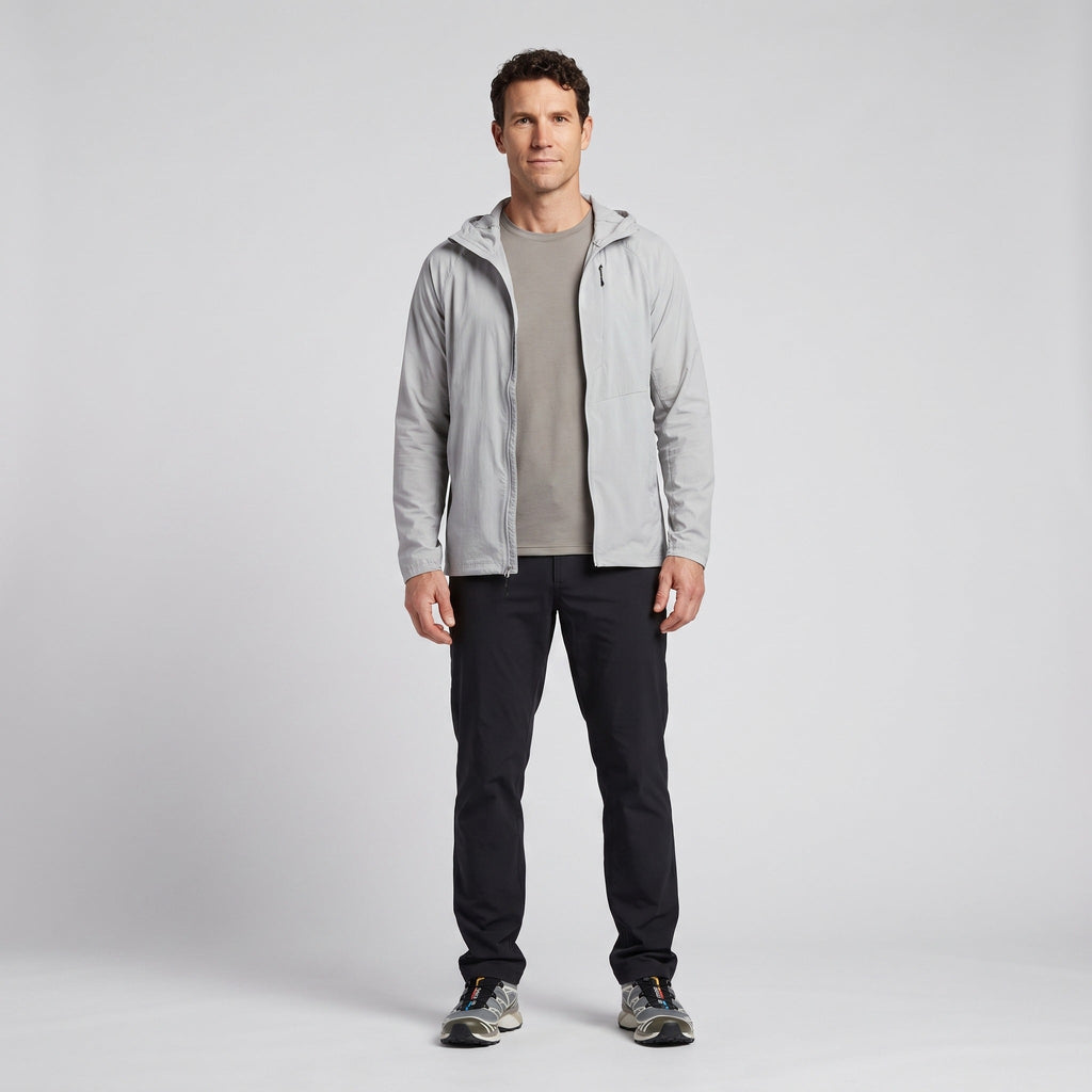 Herren Windbreaker leicht – packbare Jacke mit Kapuze, UPF 50+