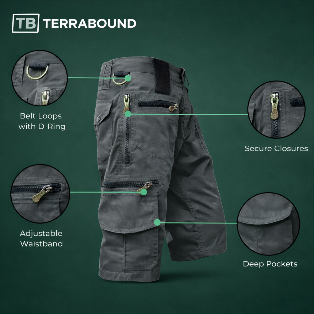 Herren Outdoor-Cargoshorts – Reißverschlusstaschen zum Wandern und Angeln