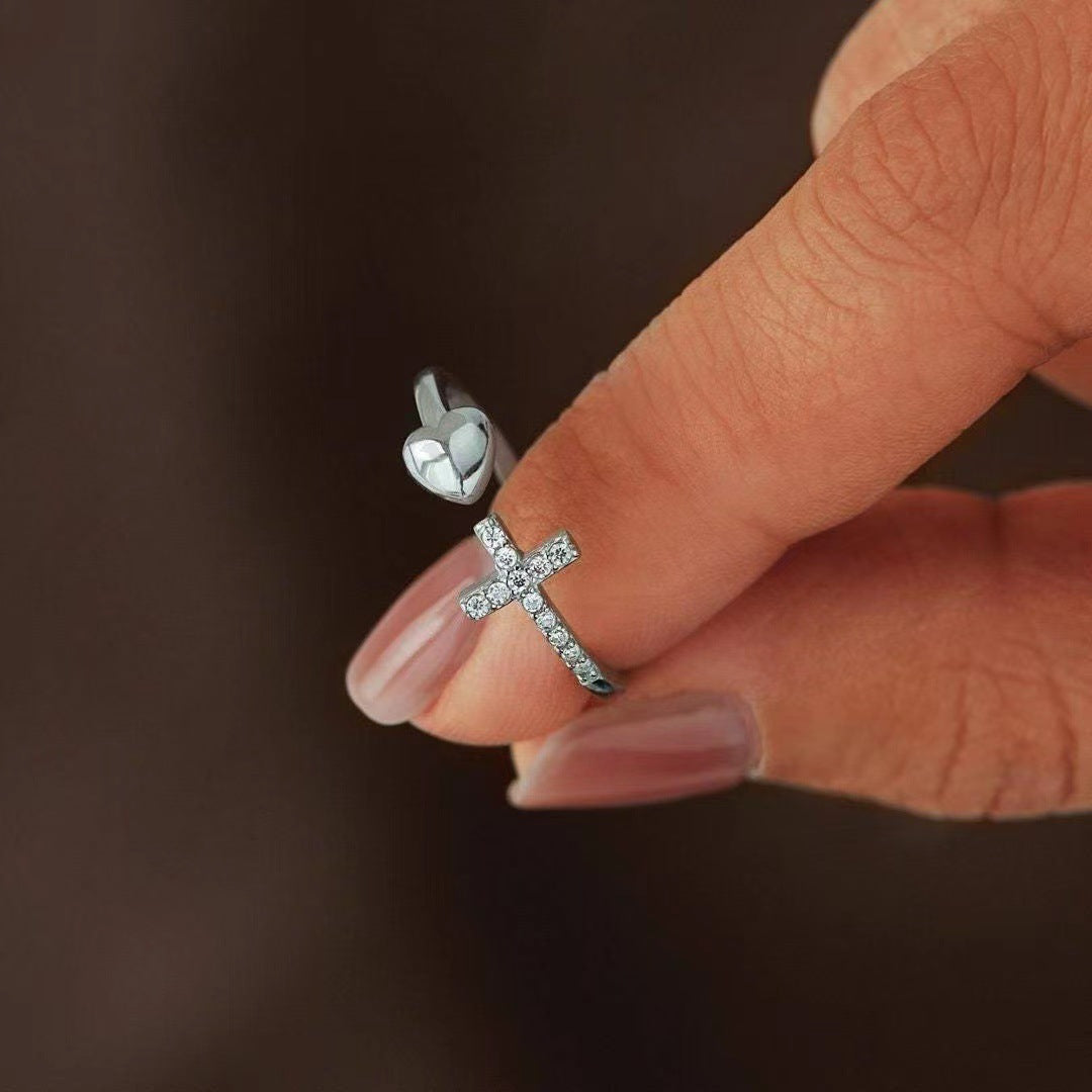 Zirkon Ring - Kreuz & Herz