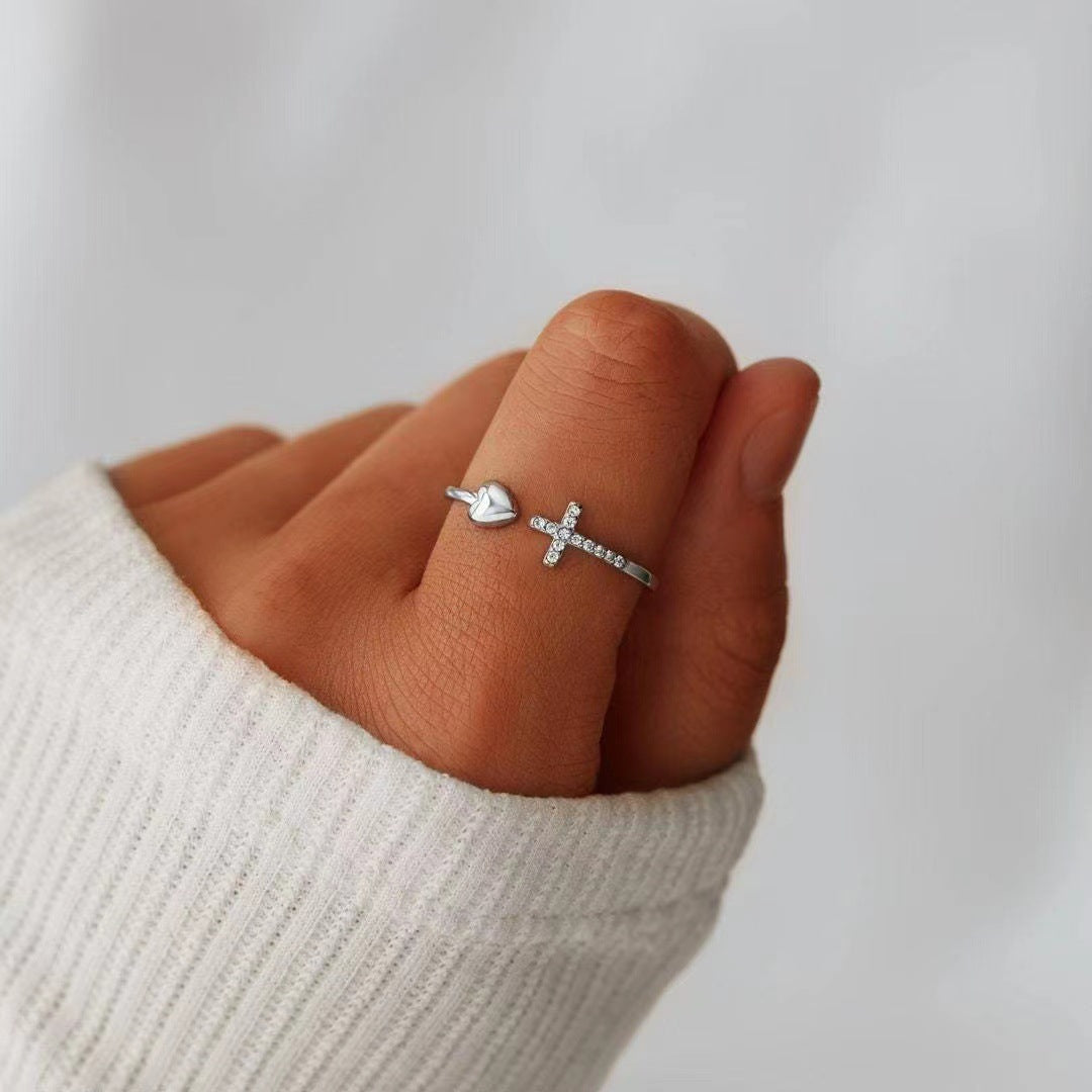 Zirkon Ring - Kreuz & Herz