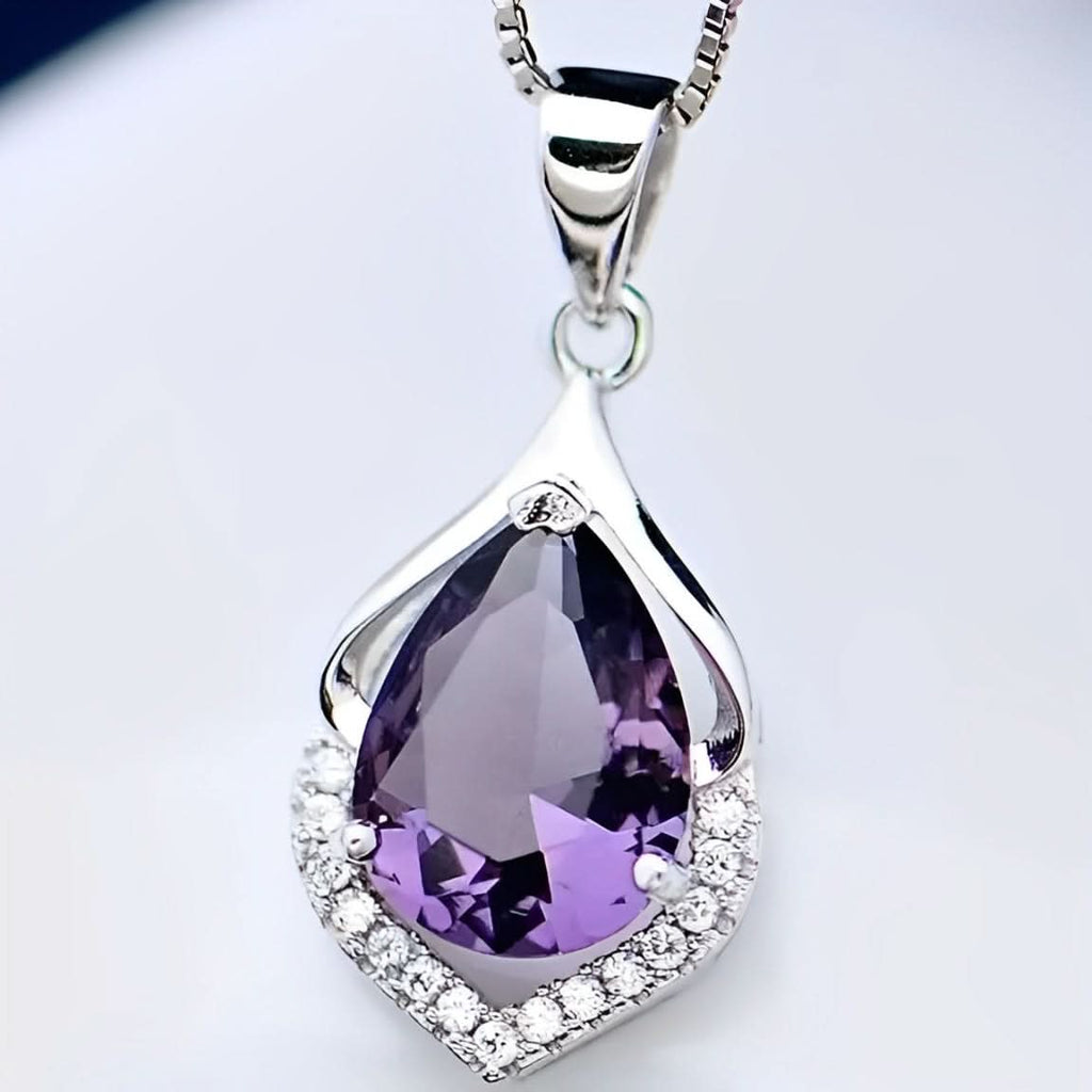 Amethyst Halskette - S925 Silber mit Kristallen