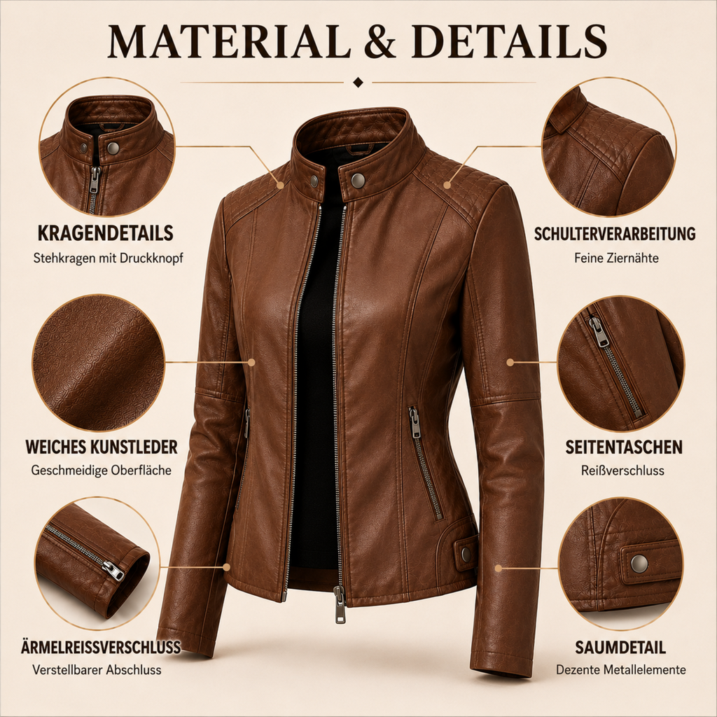 Kunstlederjacke Damen – Figurbetonte Jacke mit Stehkragen & Reißverschluss | Eleganza Jacket