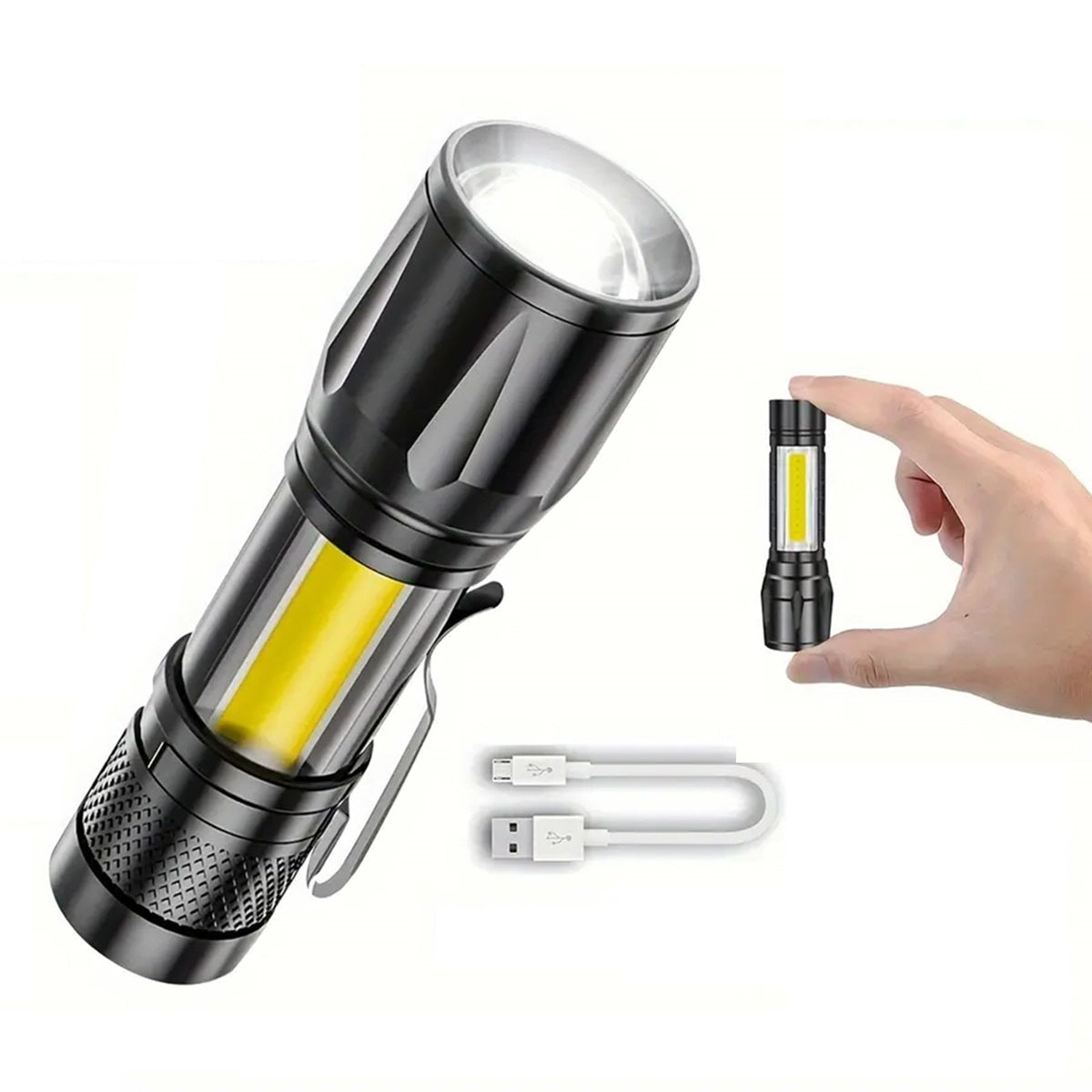 Mini Tactical-Taschenlampe – 900 Lumen, USB-wiederaufladbar, COB-Licht