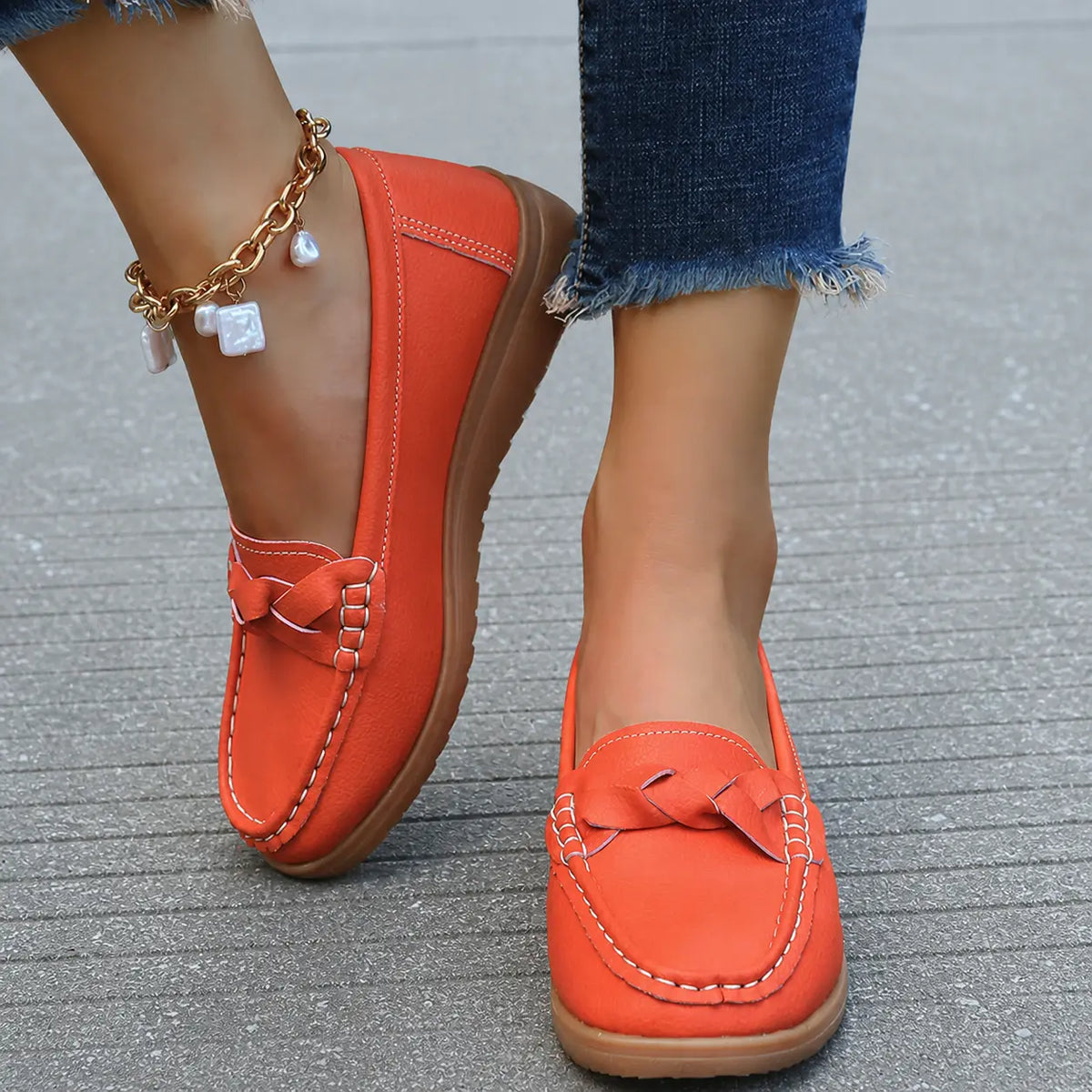 Damen-Komfort-Slip-on-Loafer aus weichem Leder