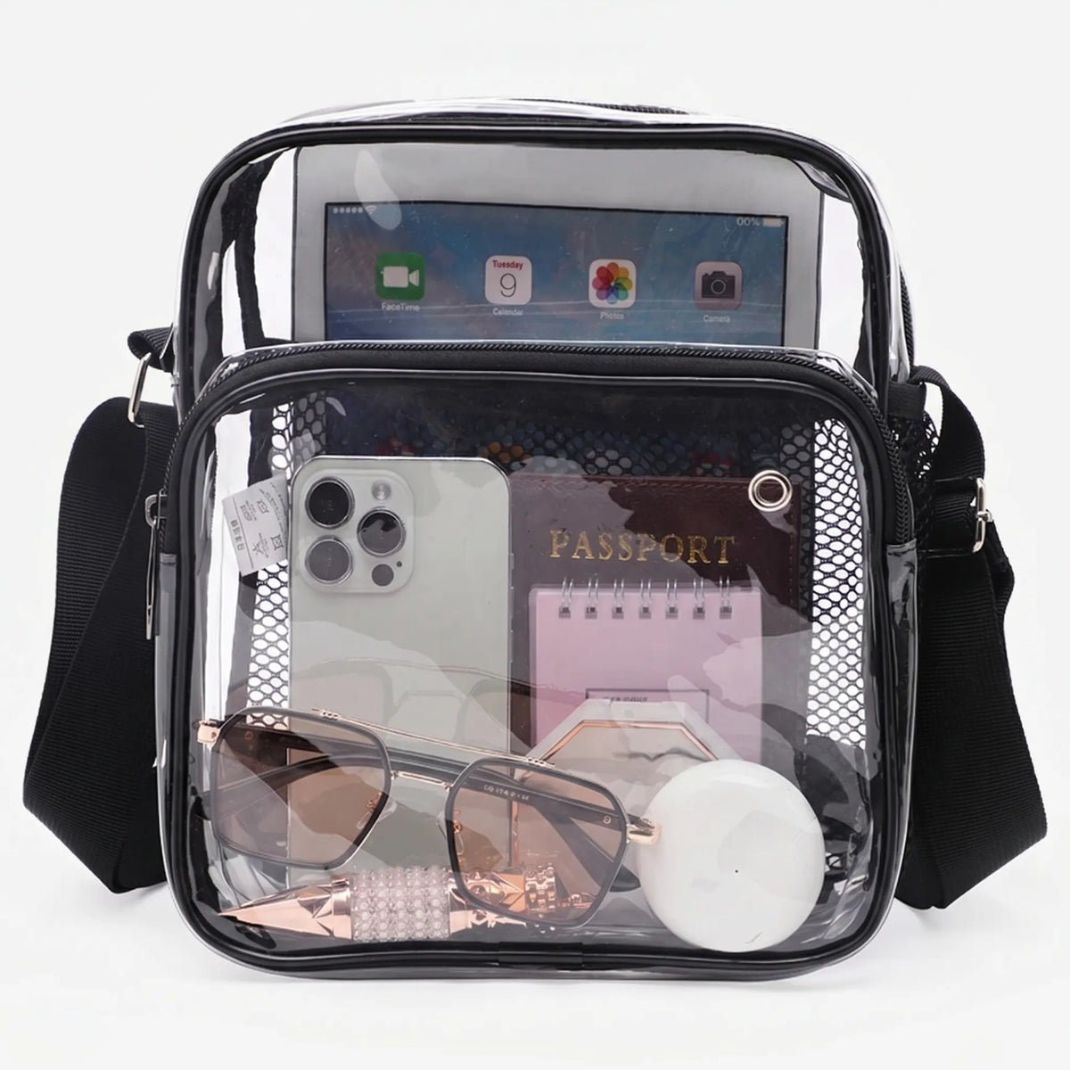 Clarvex Transparente Umhängetasche Mit Mesh-Vordertasche