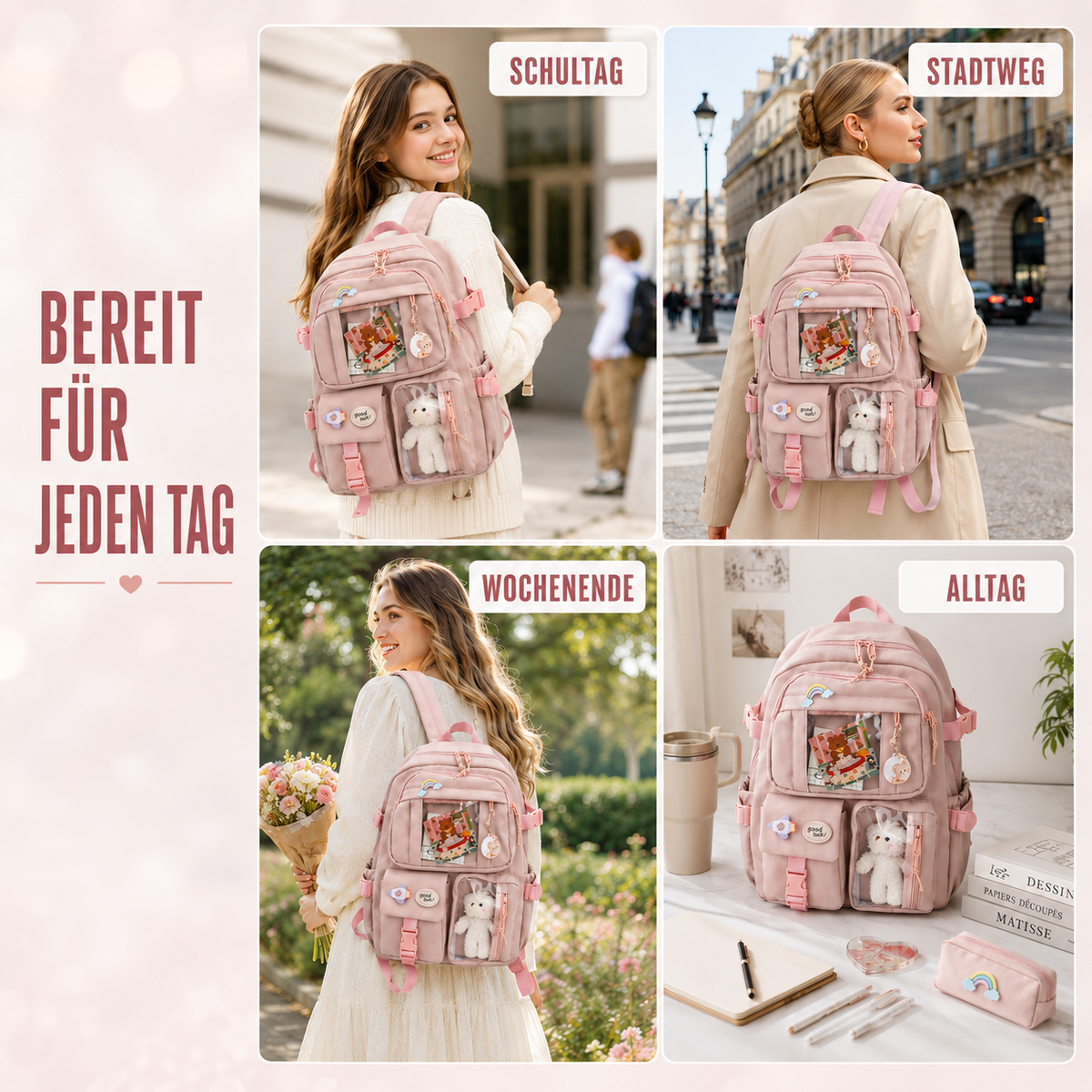 Lilacory Preppy-Style Schulrucksack