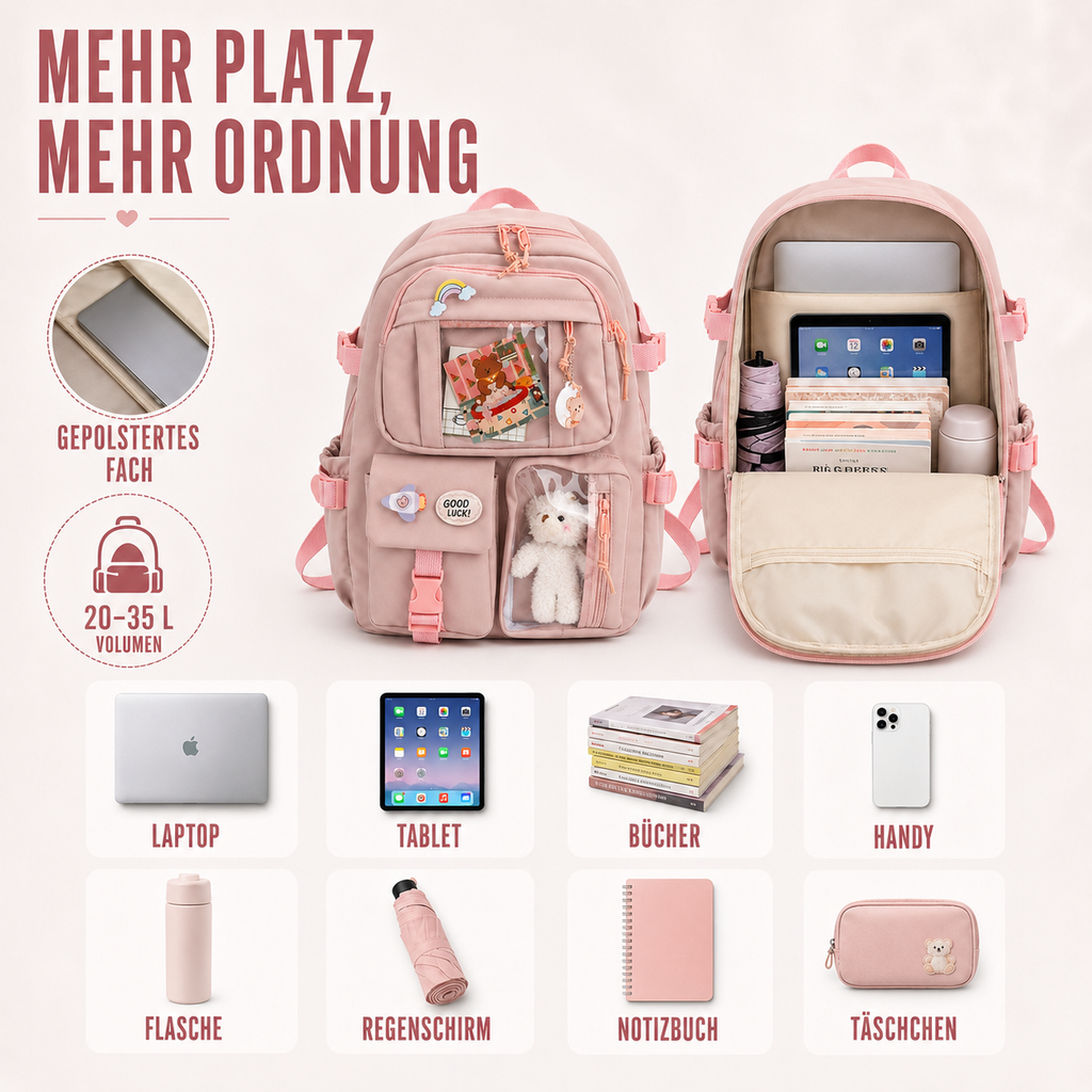 Lilacory Preppy-Style Schulrucksack