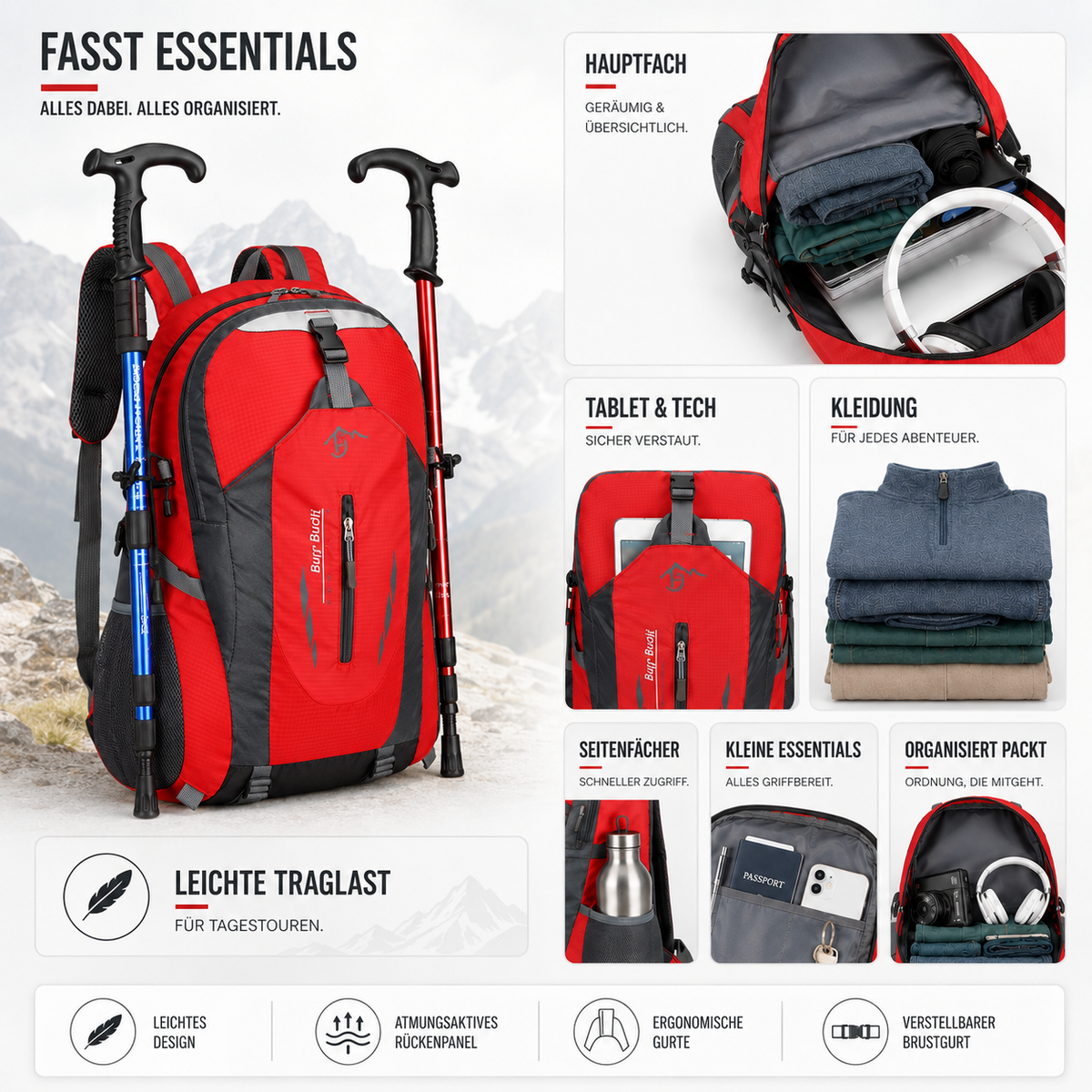 Roamvex Leichter Mehrzweck-Outdoor-Rucksack