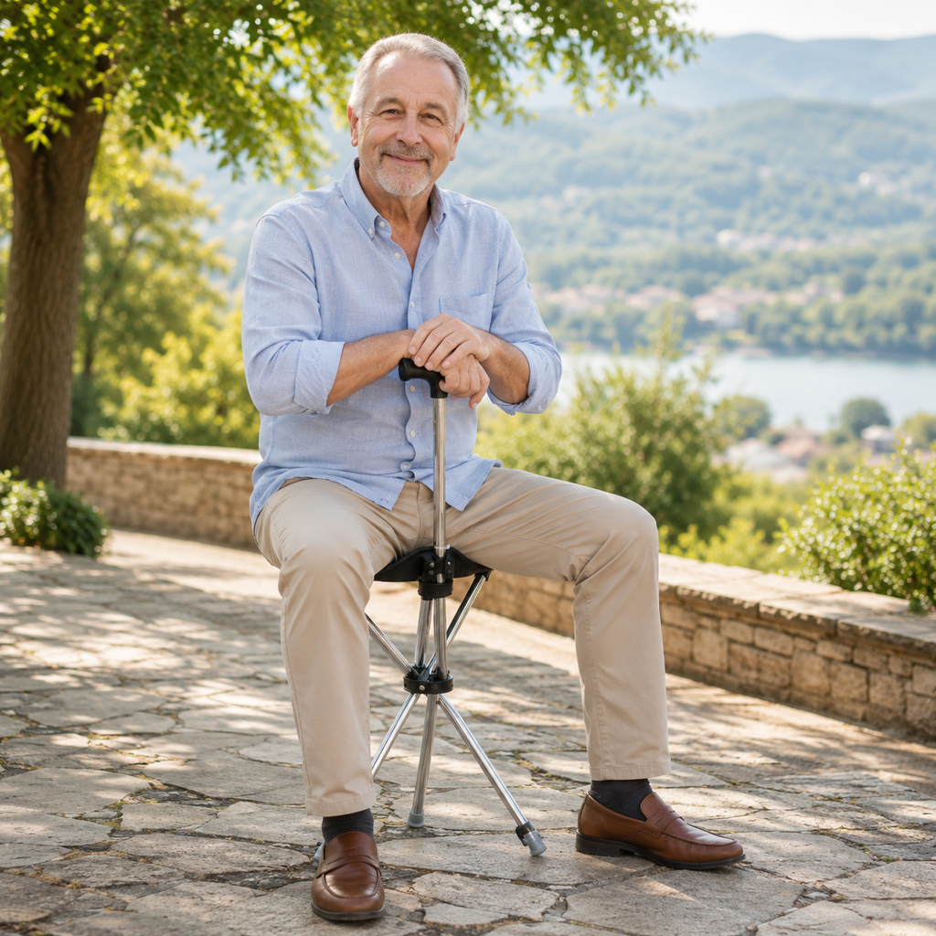 clinbands | Sitaraid Klappbarer Aluminium-Gehstock mit Sitz