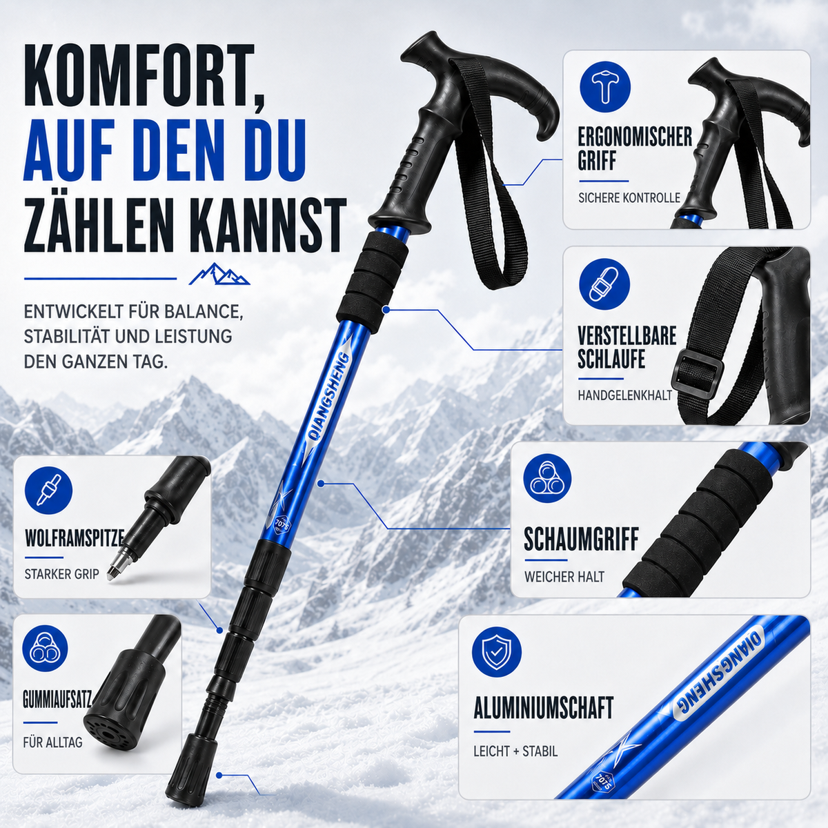 clinbands | Trailara Faltbarer Teleskop-Trekkingstab