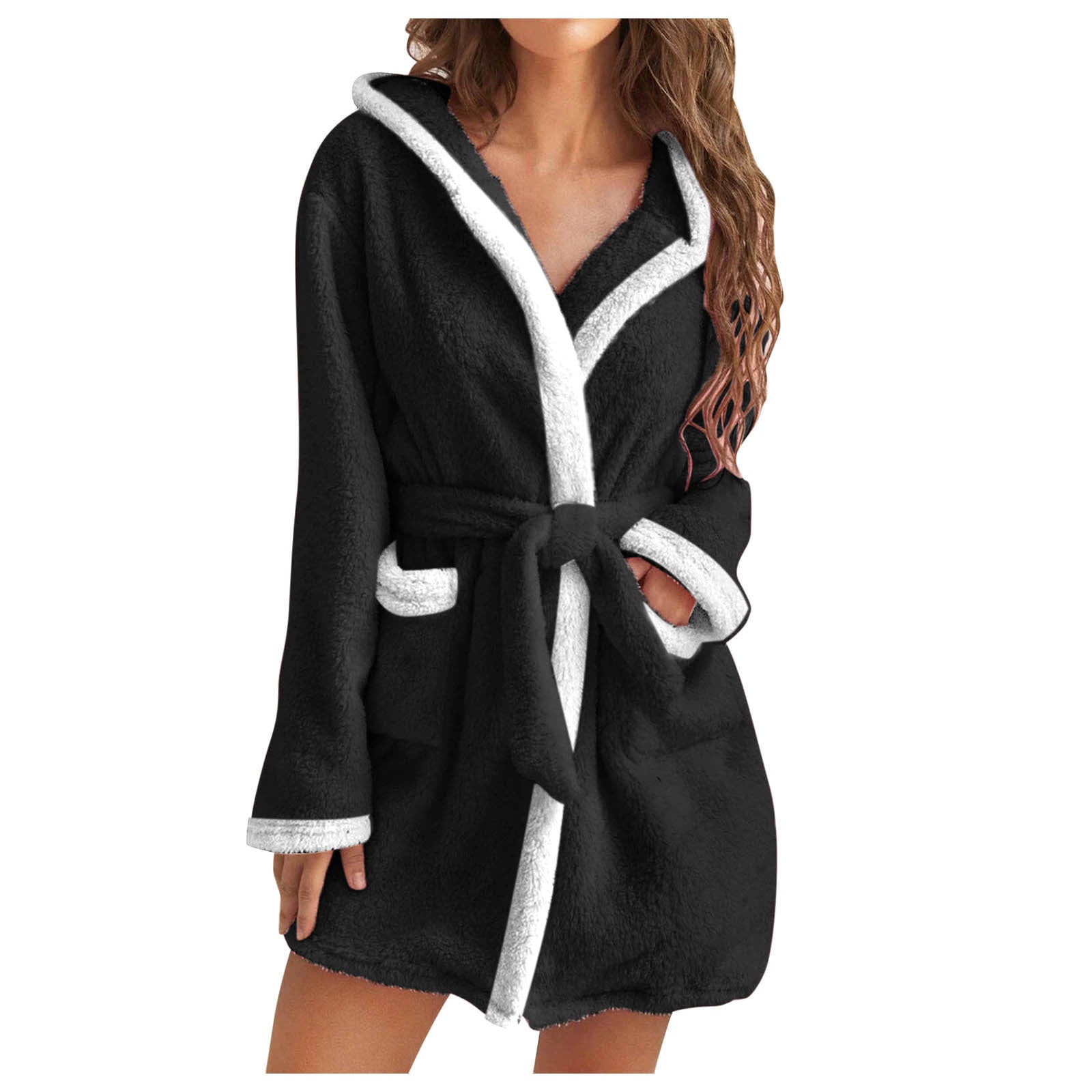 Damen Kuscheliger Bademantel mit weichem Sherpa-Futter und praktischen Taschen Clinbands