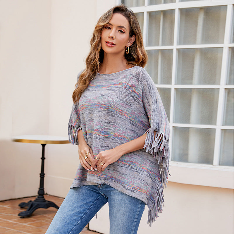 Damen kuscheliger Poncho mit fransigen Details Clinbands
