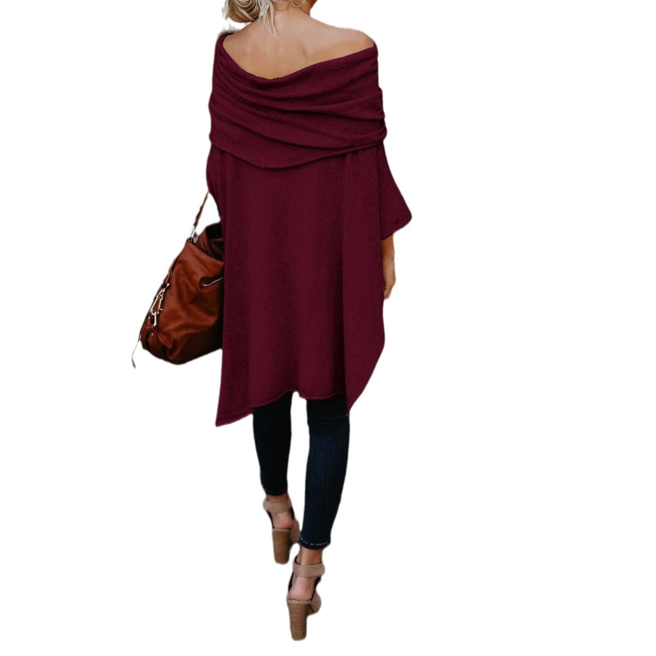 Damen lässiger Poncho mit asymmetrischem Saum Clinbands