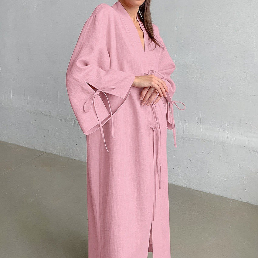 Damen Kimono-Style Morgenmantel mit verspieltem Rüschendetail Clinbands